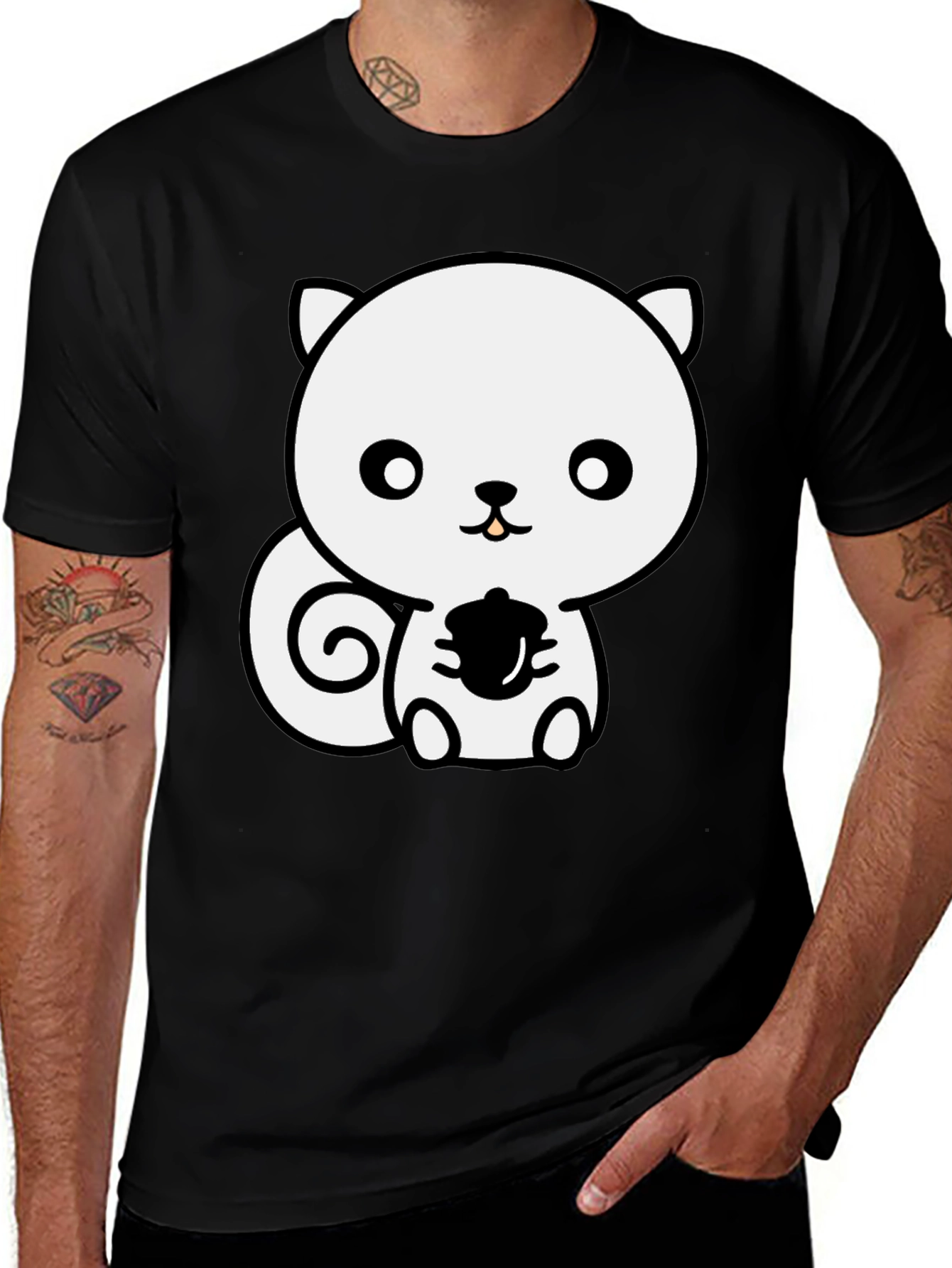 Cute Squirrel Holding Acorn Black T-Shirt