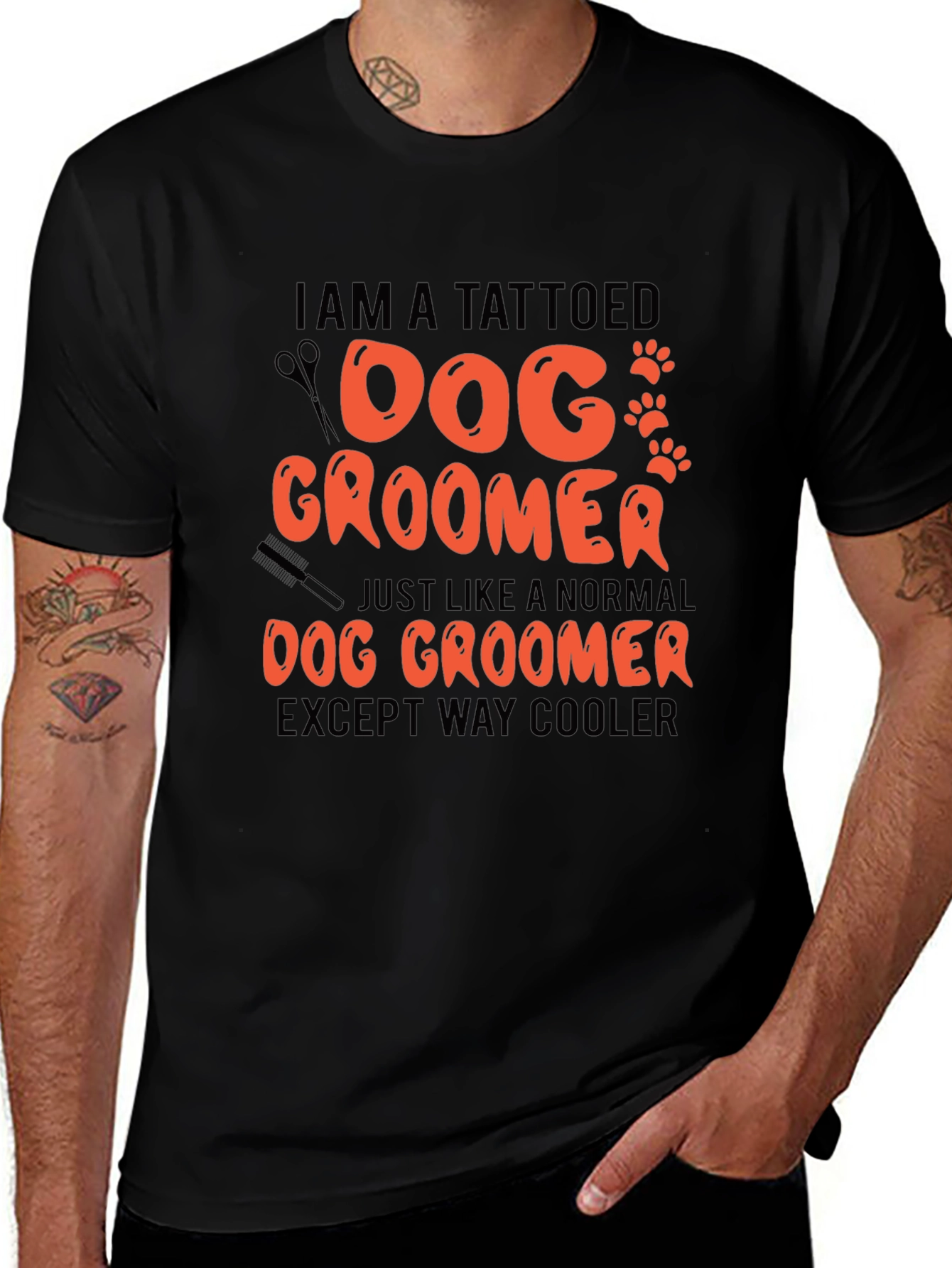 Variant 22 of Tattooed Dog Groomer Graphic T-Shirt - Cool Grooming Style
