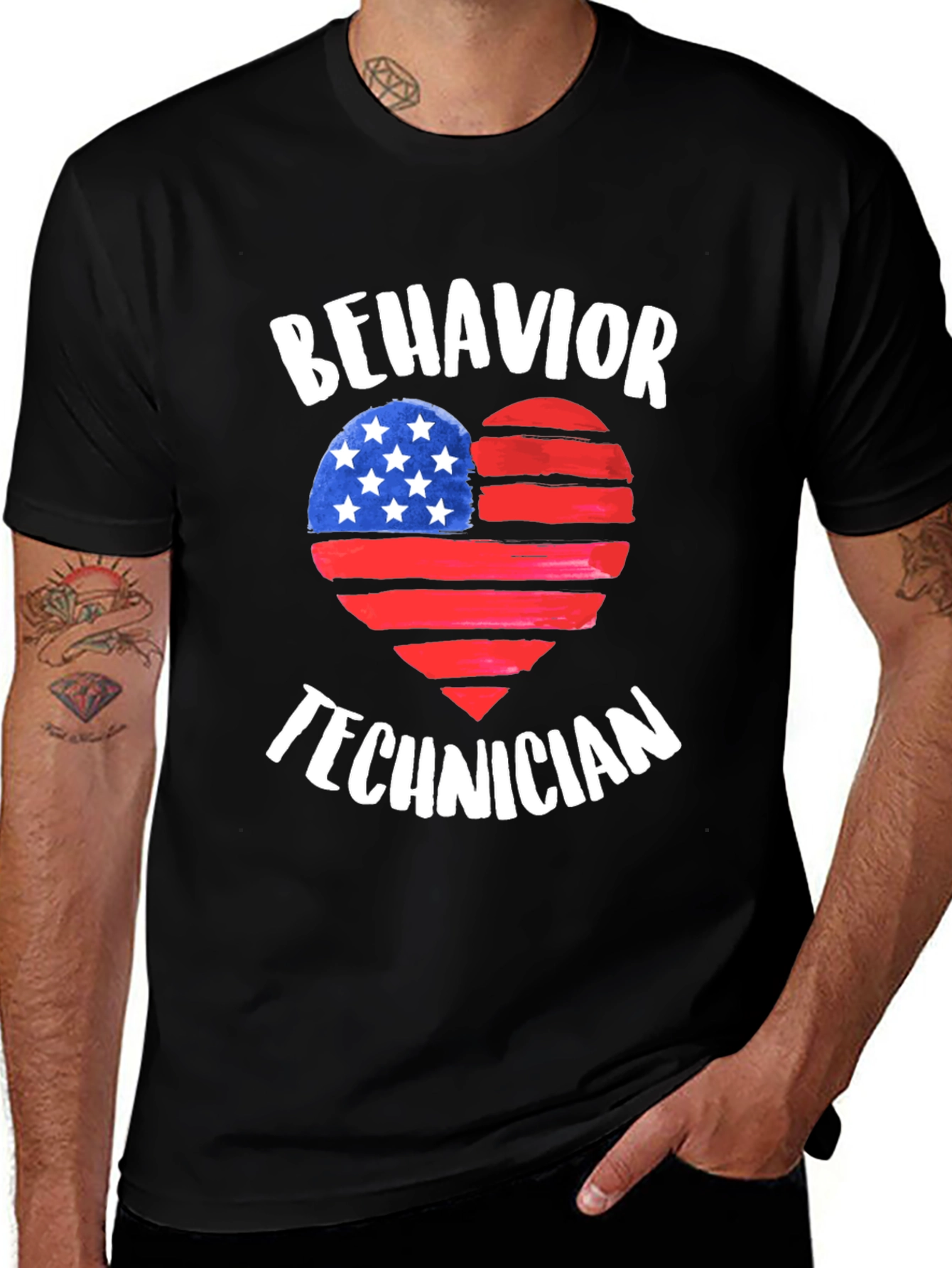 Behavior Technician American Flag Heart T-Shirt