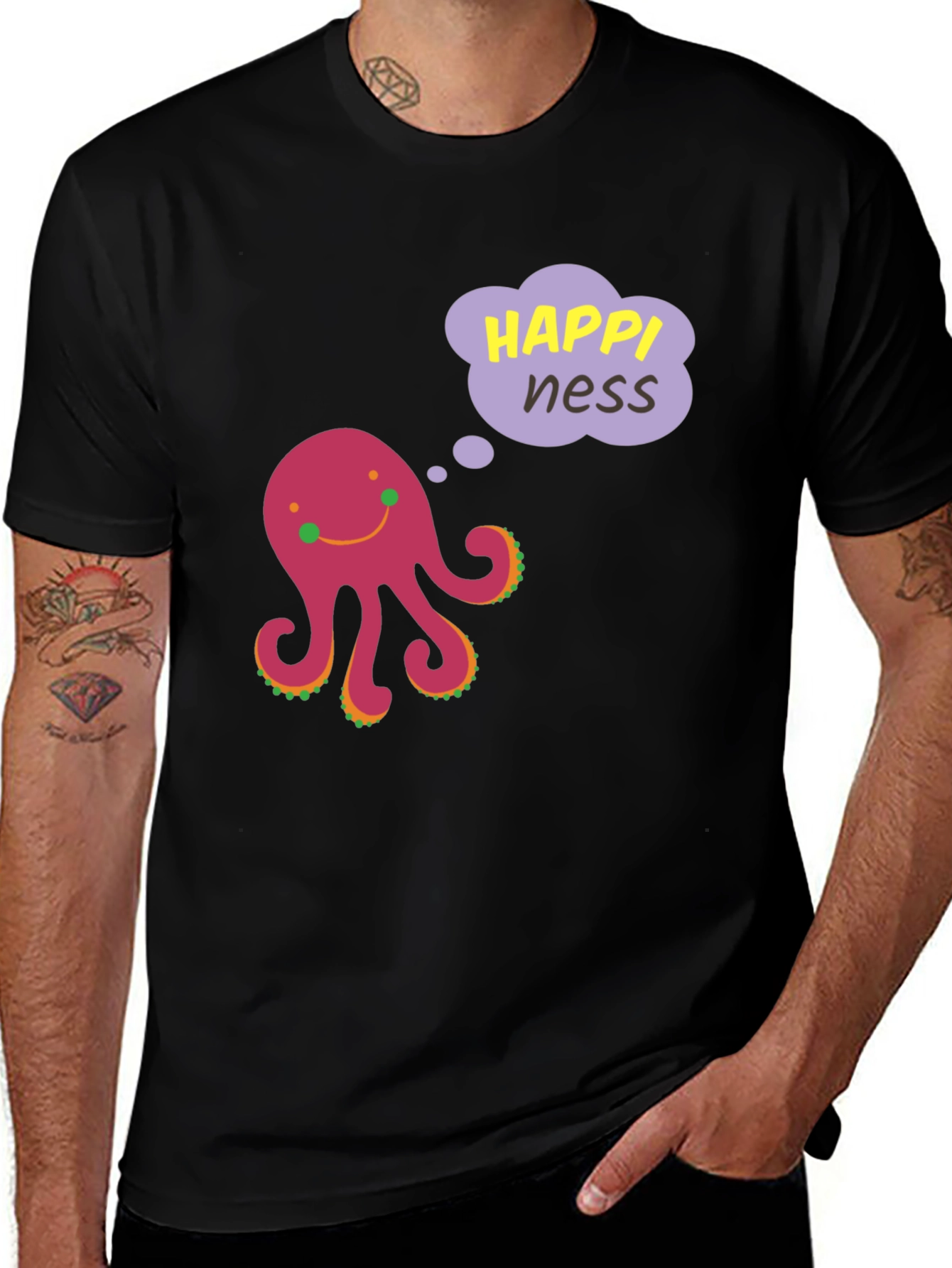 Variant 29 of Happy Octopus T-Shirt - Black Graphic Tee