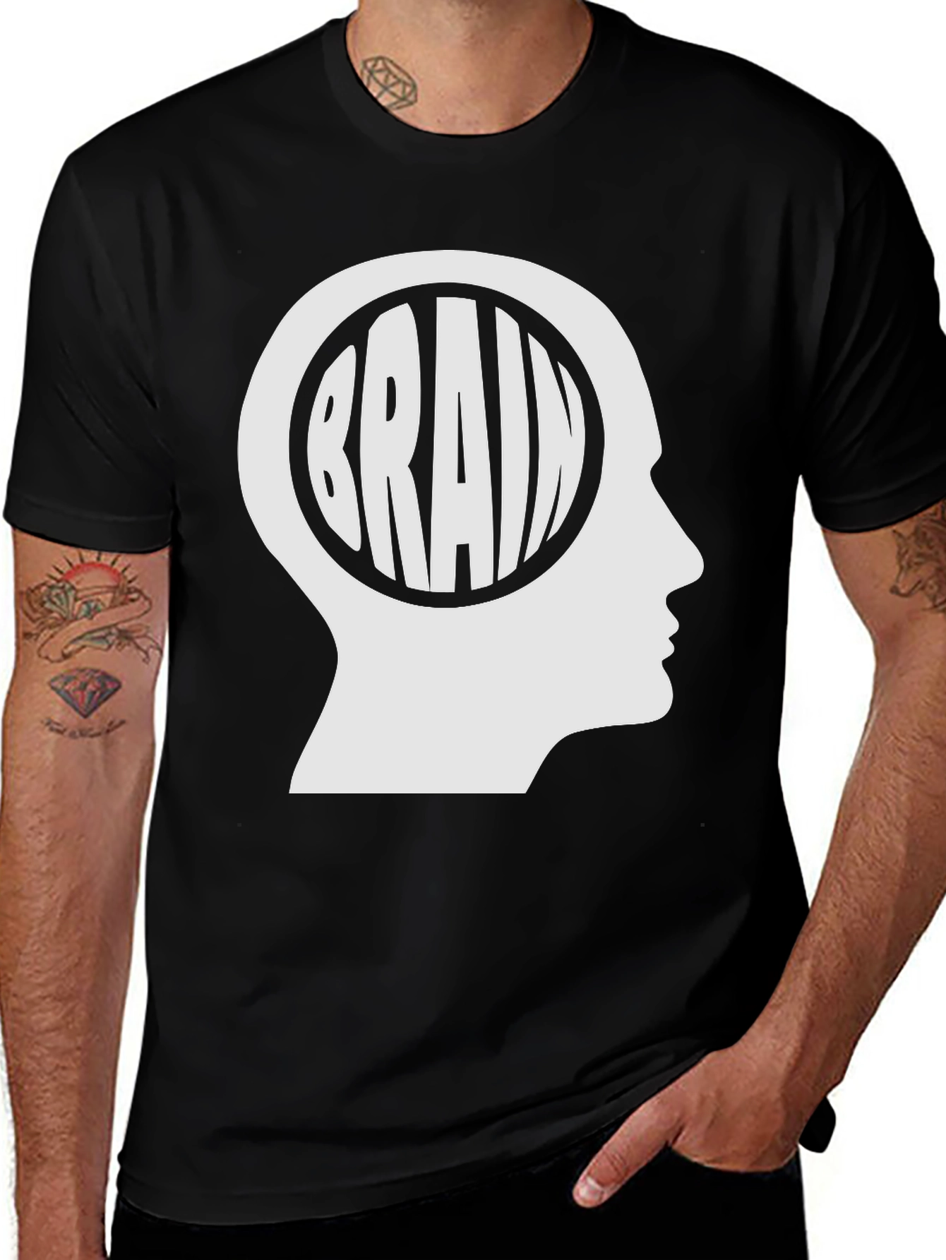 Variant 19 of Brain Head Graphic T-Shirt - Black Cotton Tee