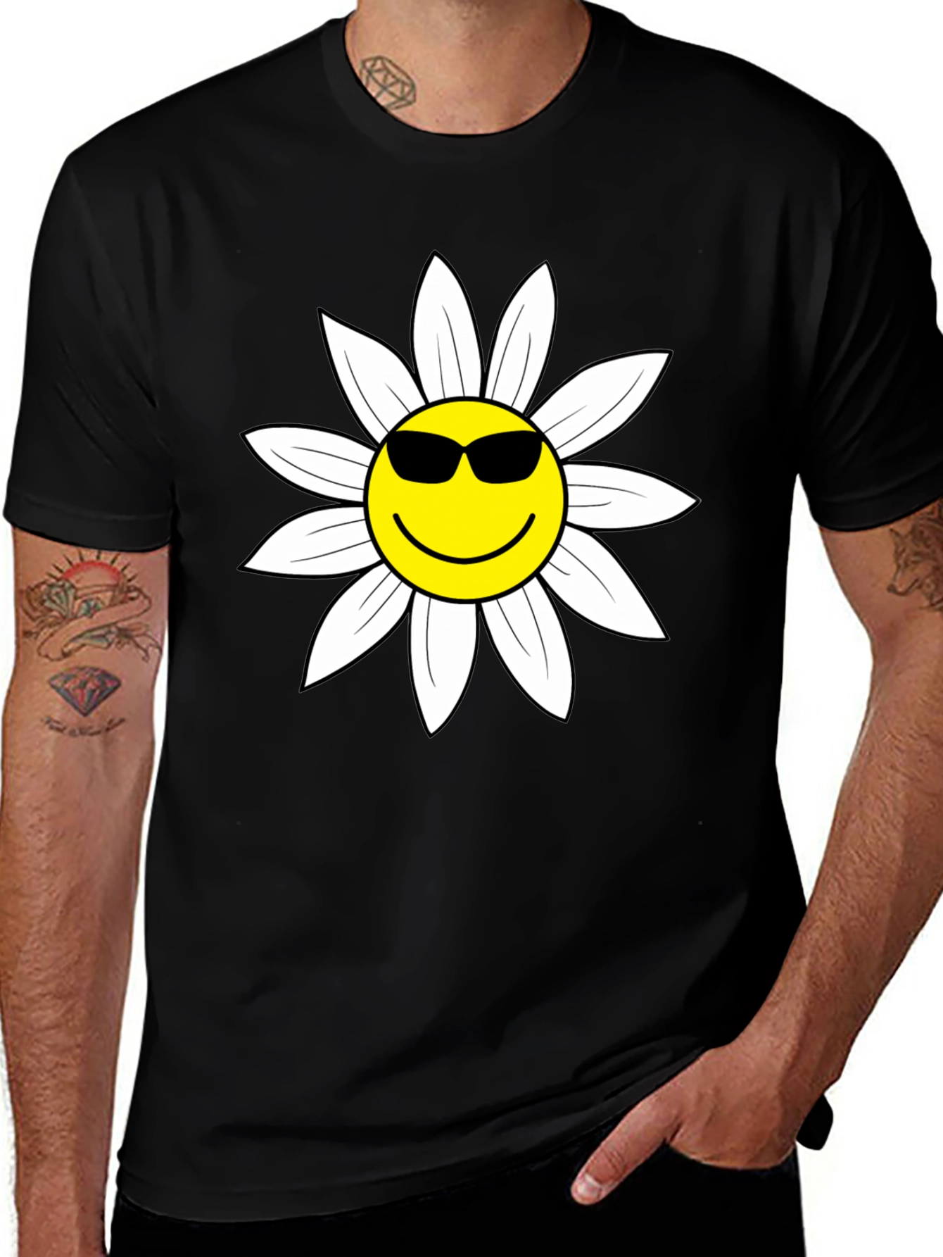 Variant 23 of Daisy Face Graphic Tee - Black