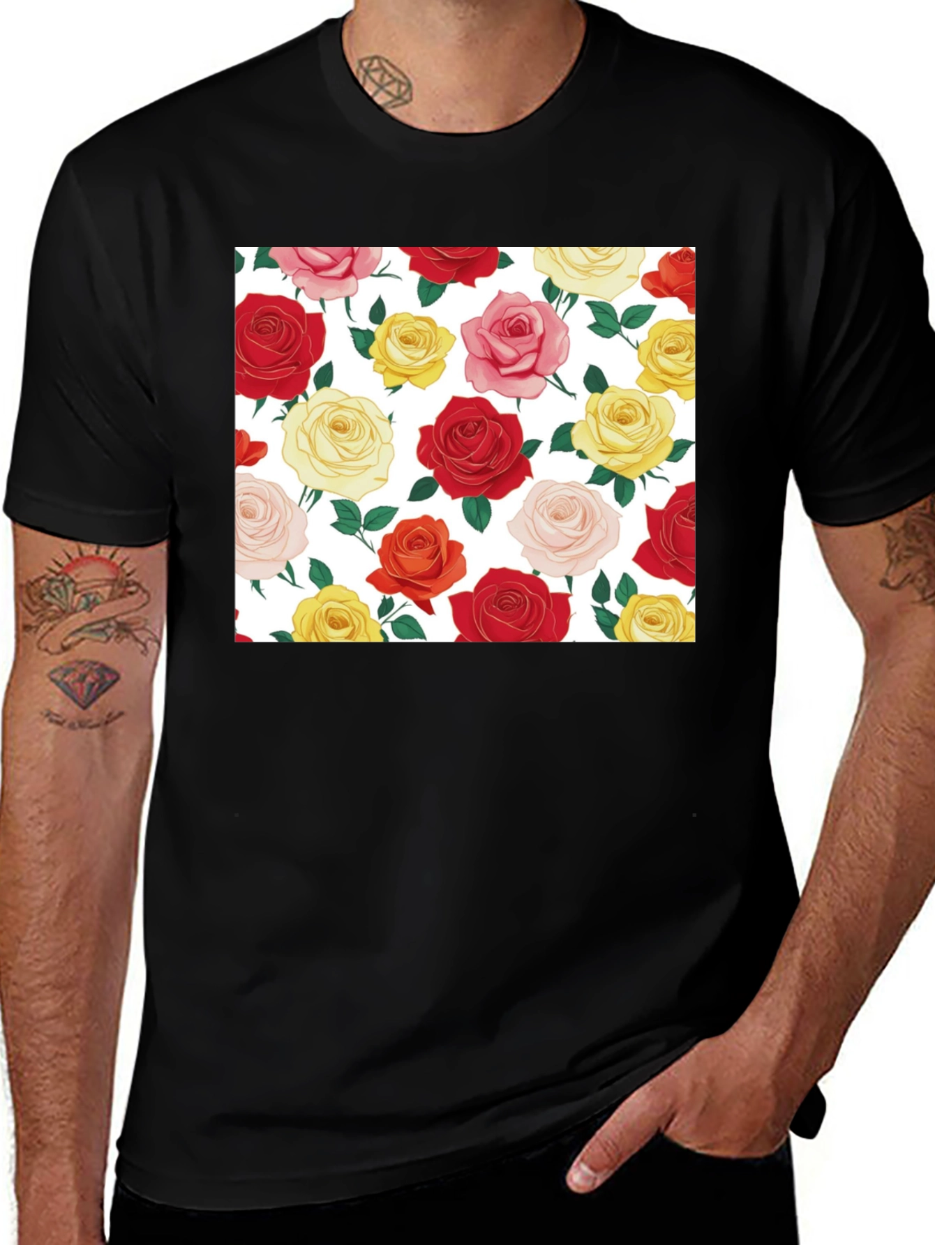 Variant 8 of Floral Roses Black T-Shirt - Classic Design