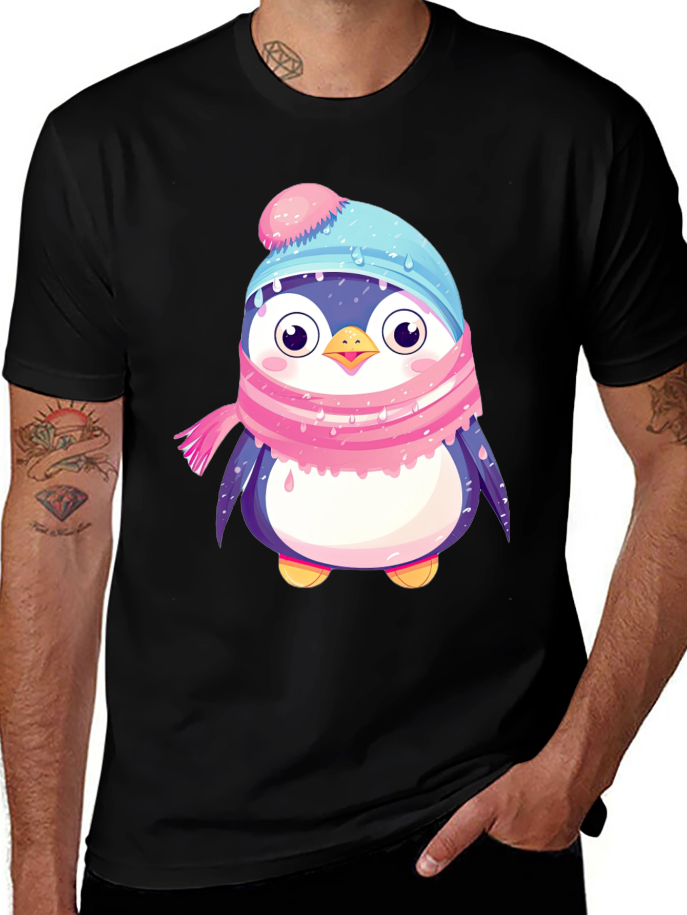 Variant 2 of Cute Penguin Winter Hat Scarf T-Shirt