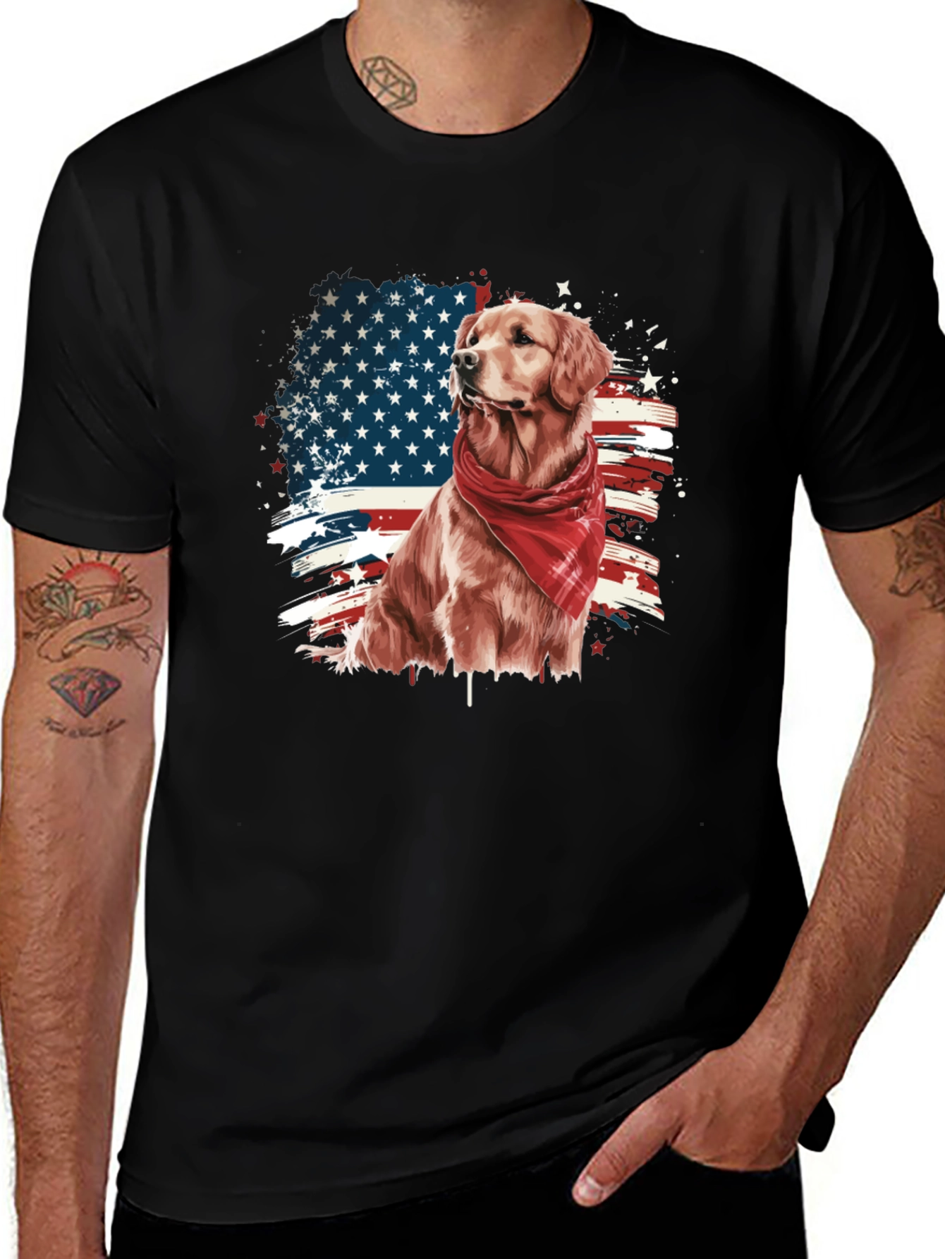 Variant 24 of Golden Retriever American Flag Graphic Tee