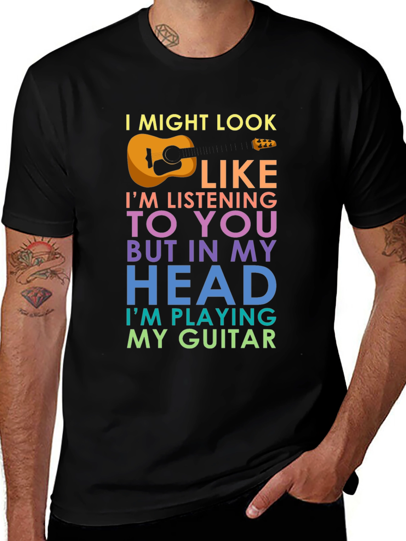 Variant 22 of Guitar Lover T-Shirt - I Might Look Like I'm Listening