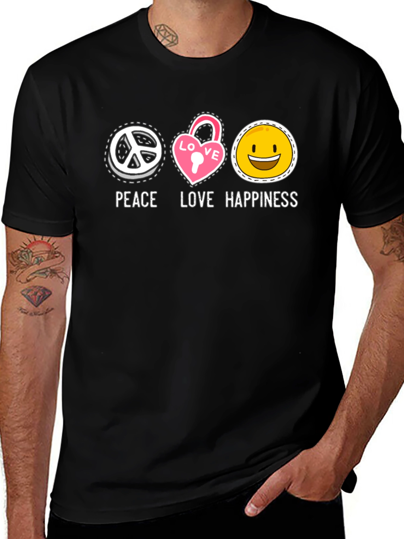 Black Peace Love Happiness Graphic Tee main image