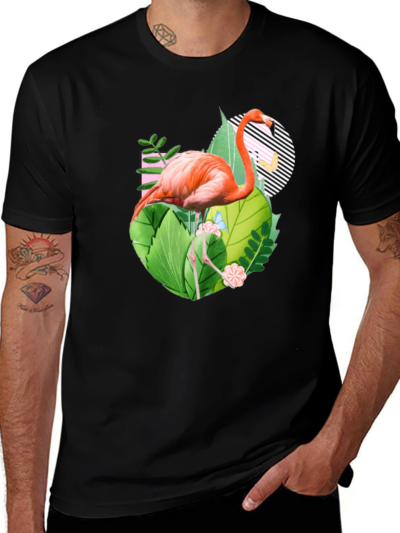 Black Tropical Flamingo Graphic Tee main image