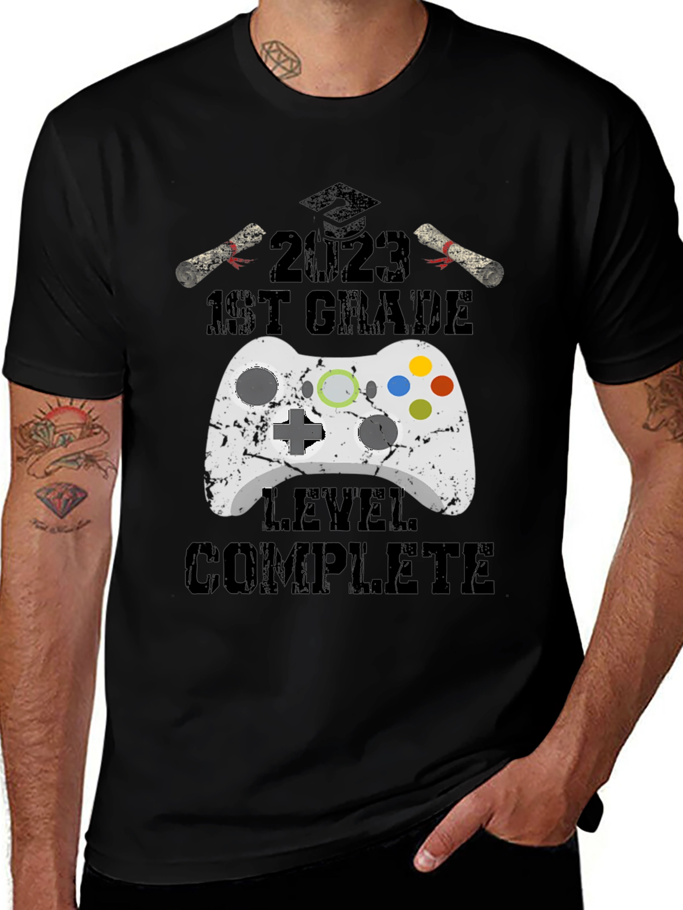 Variant 21 of 2023 1st Grade Gamer Level Complete Black T-Shirt