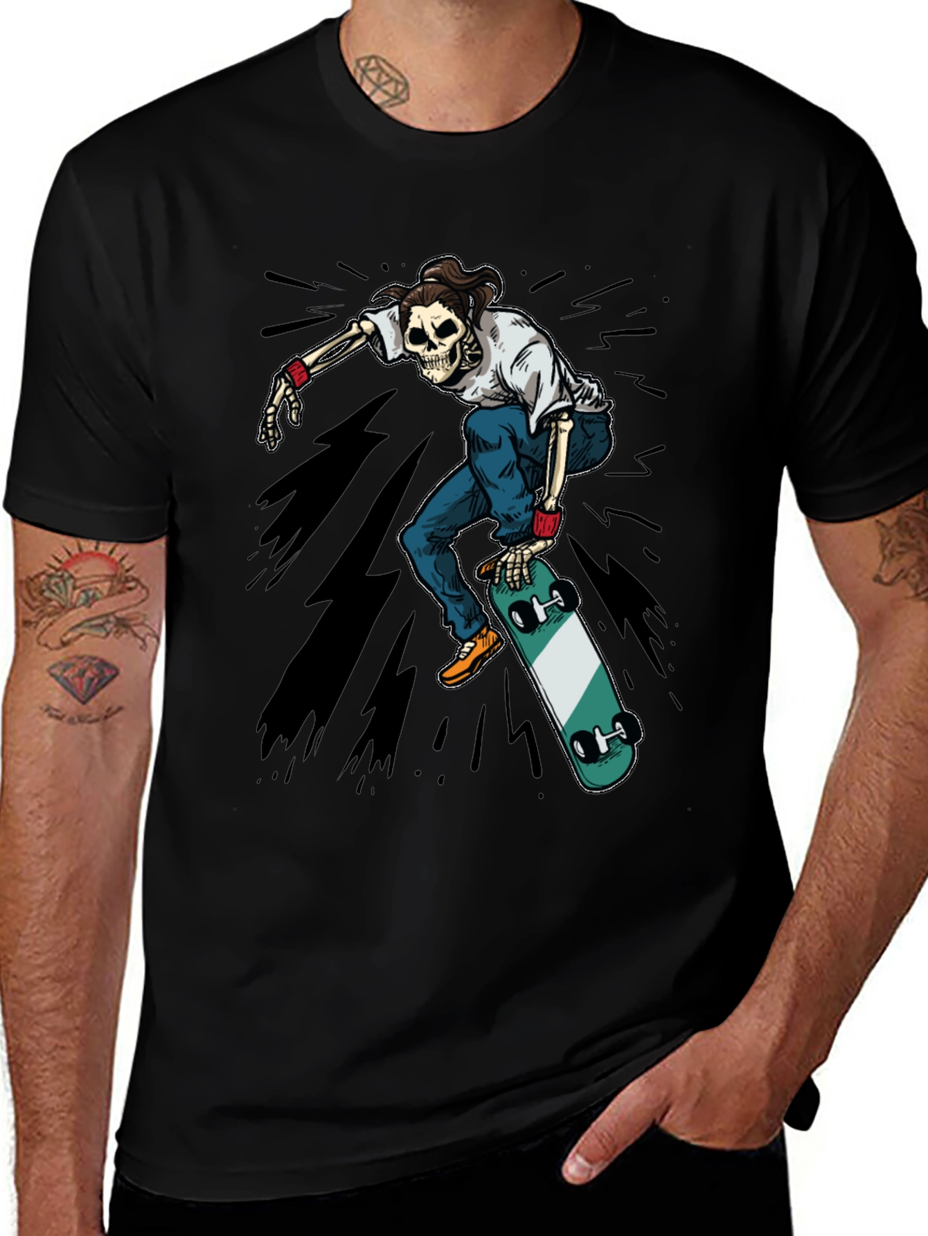 Variant 30 of Skateboarding Skeleton Graphic Tee - Black
