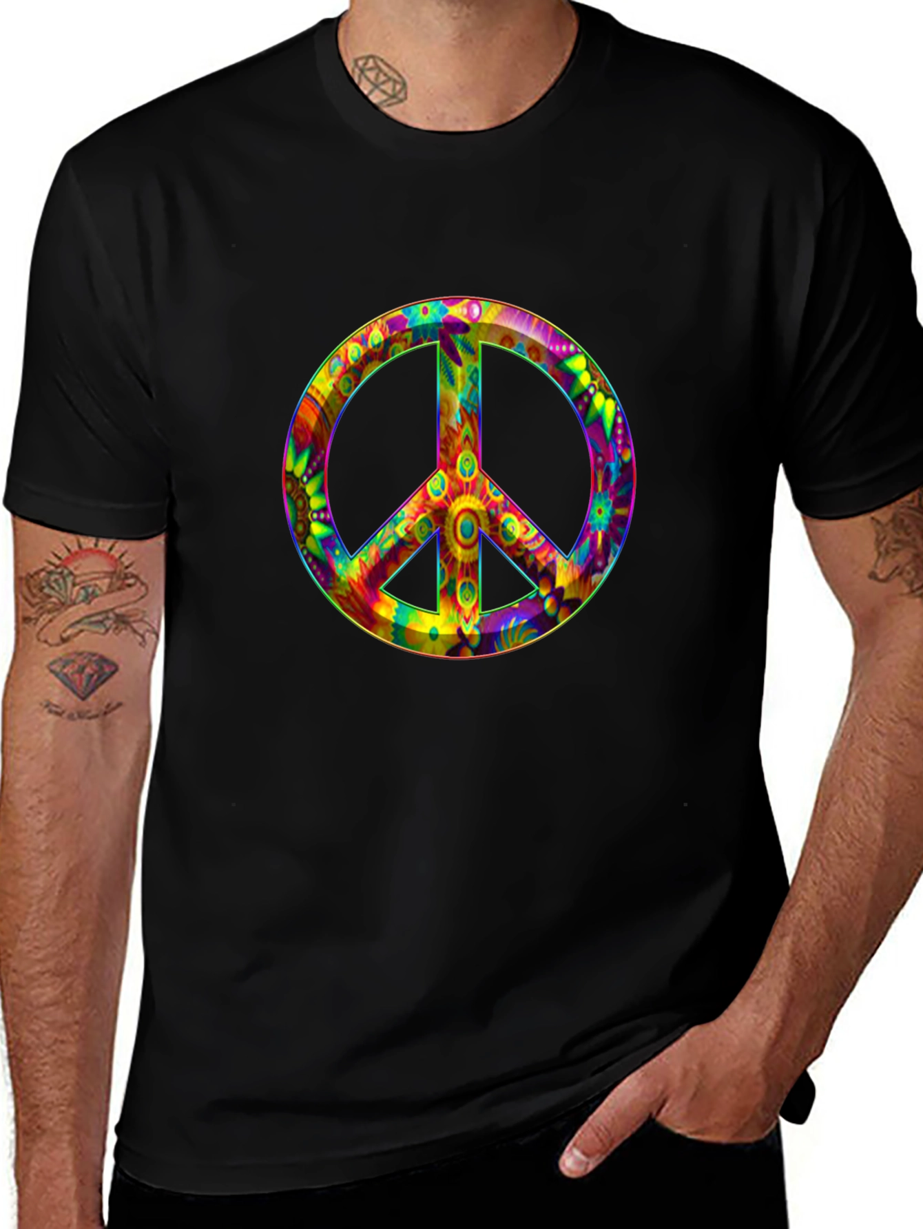 Variant 27 of Psychedelic Peace Sign Black T-Shirt