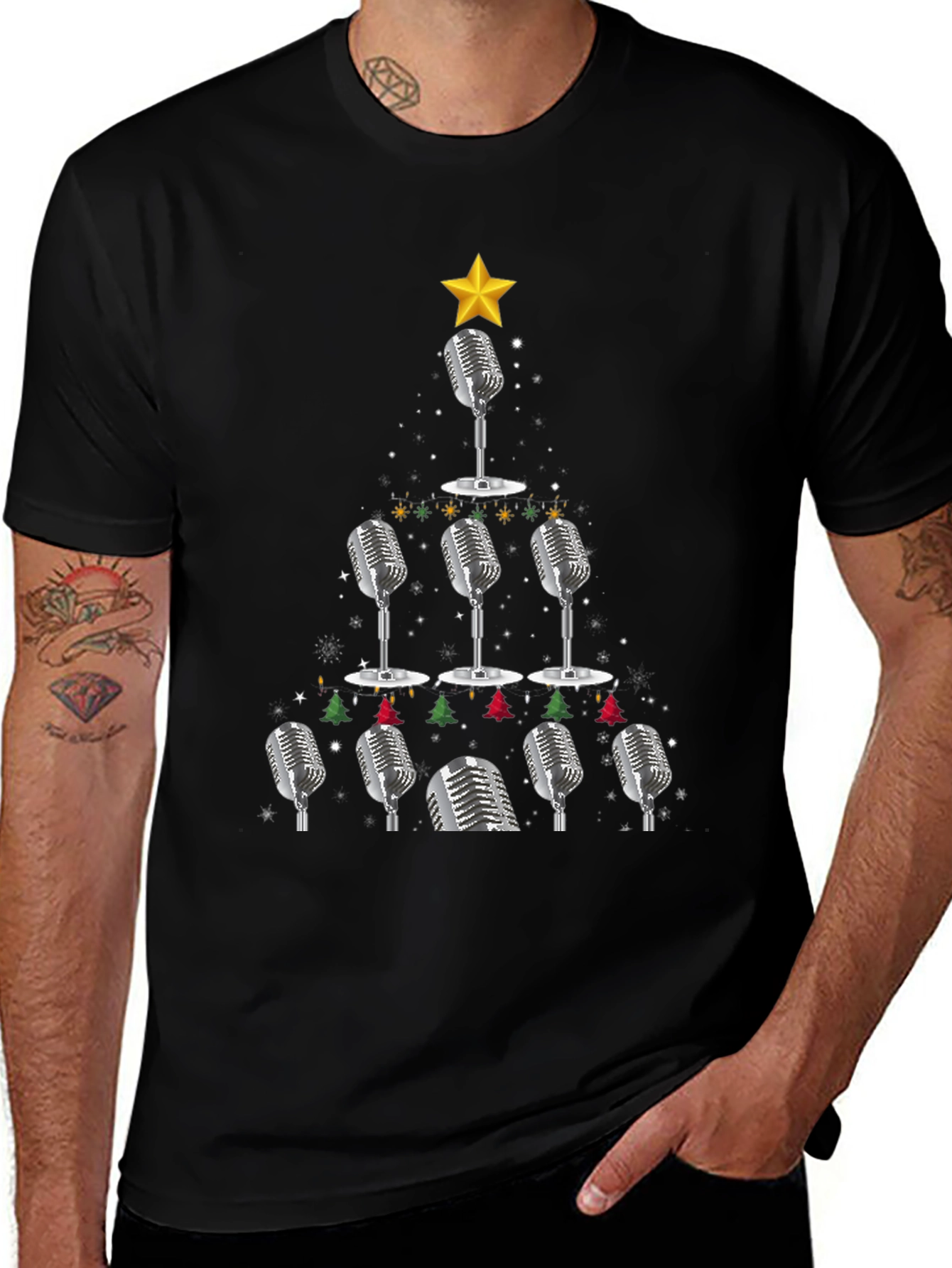 Microphone Christmas Tree T-Shirt