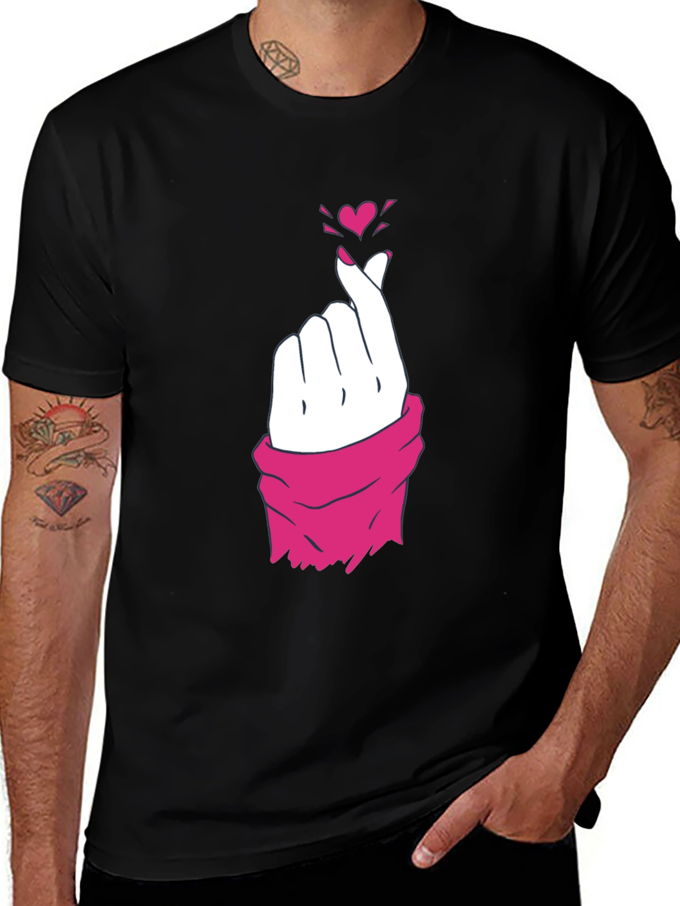 Variant 21 of Heart Finger Gesture Graphic Tee - Trendy Casual