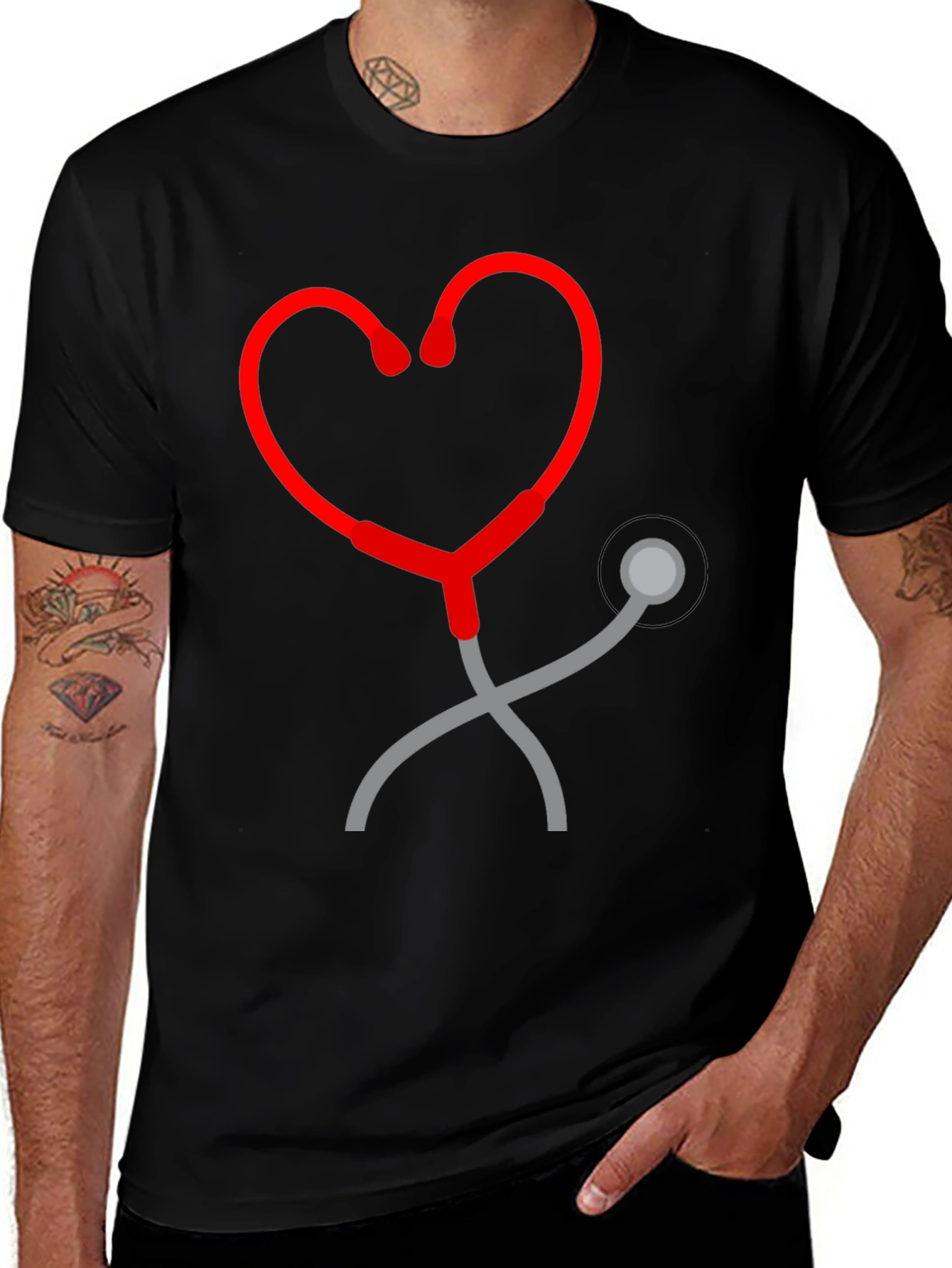 Variant 2 of Heartbeat Stethoscope Graphic Tee - Medical Love Shirt