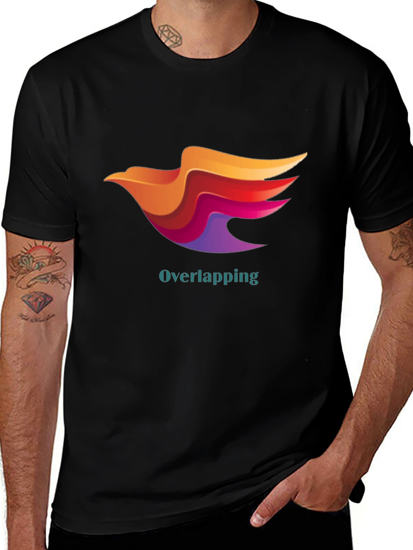 Variant 29 of Stylish Black T-Shirt with Overlapping Bird Design