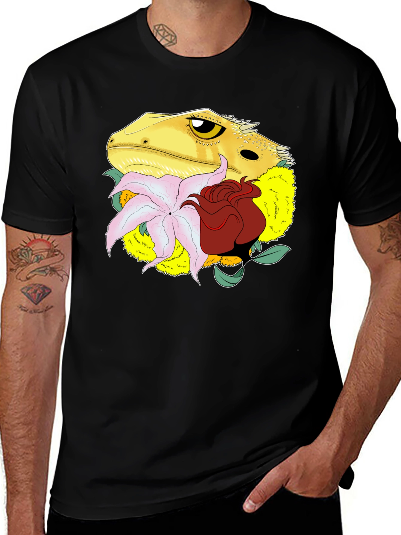 Variant 9 of Bearded Dragon Floral T-Shirt - Unique Reptile Tee