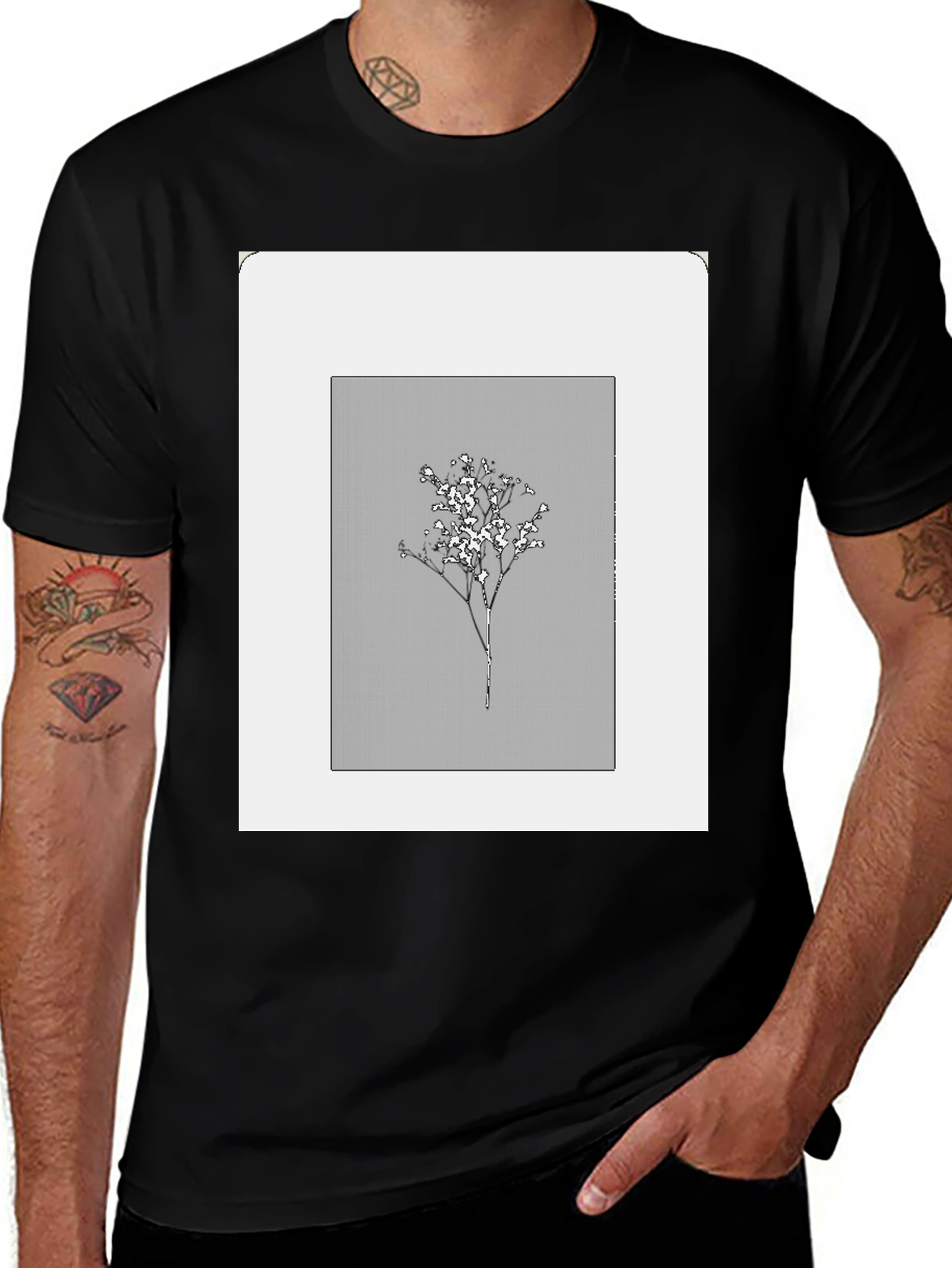 Variant 10 of Floral Graphic Print Black T-Shirt