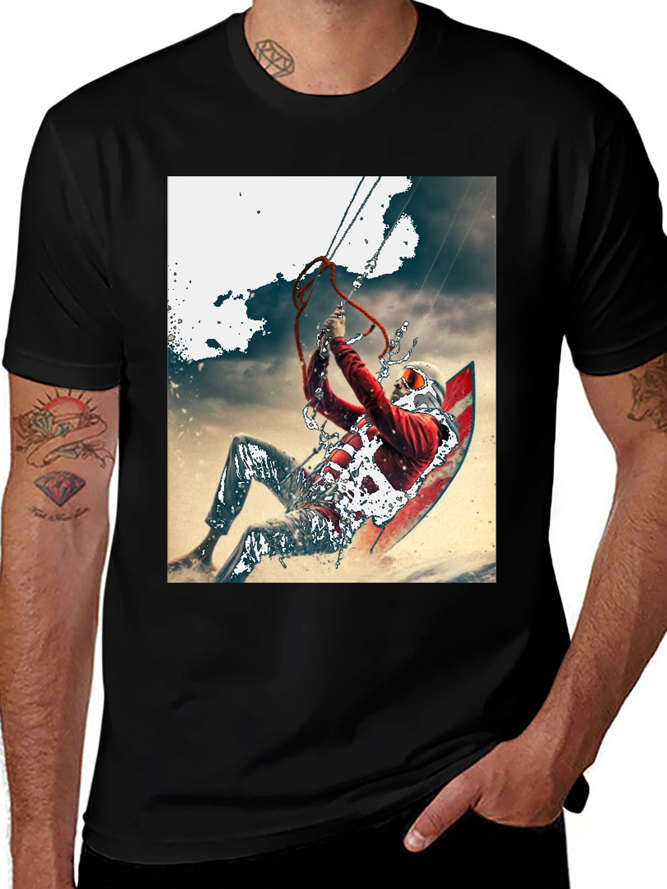 Variant 27 of Kitesurfing Graphic Tee - Black Cotton T-Shirt