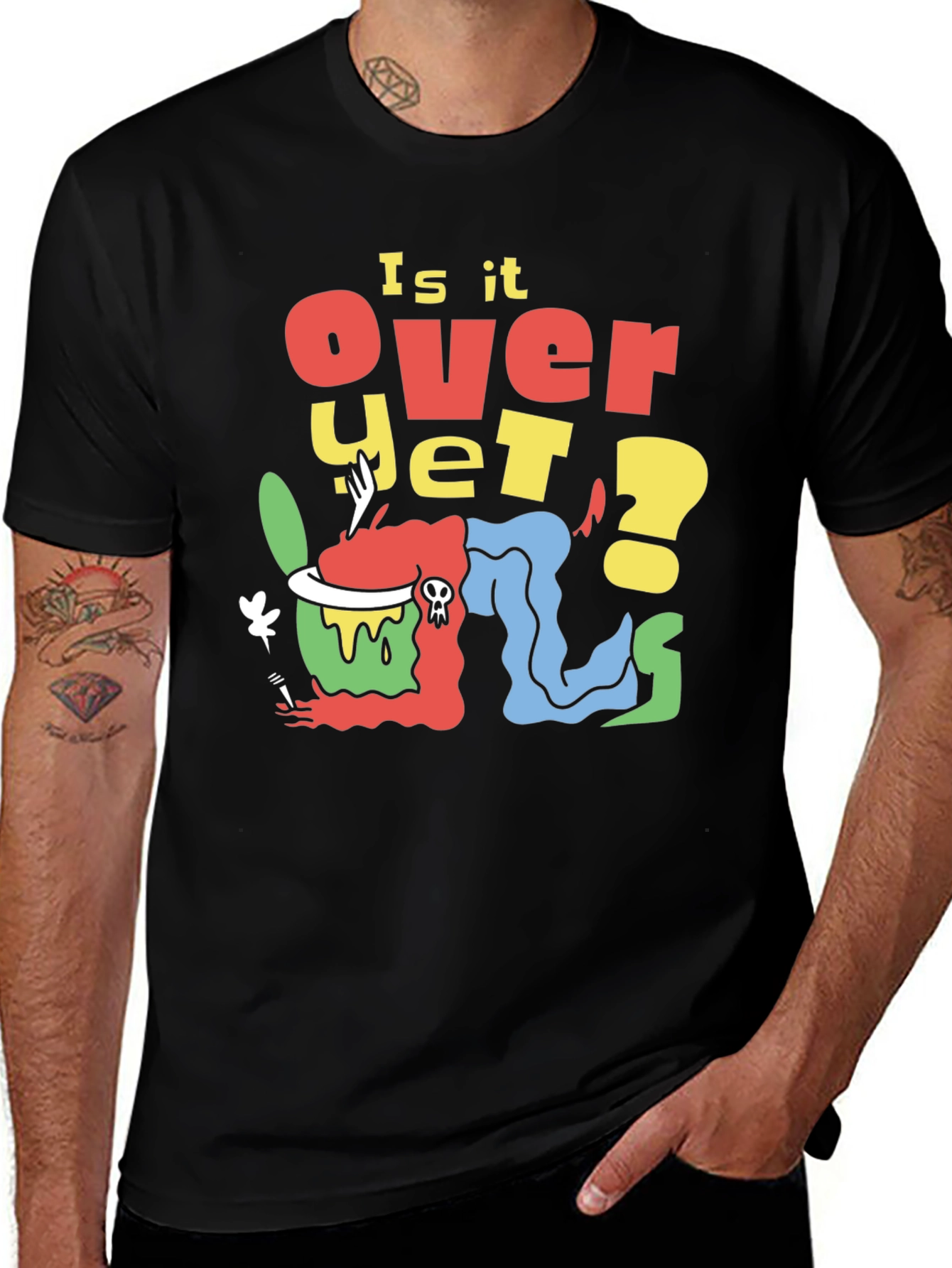 Variant 12 of Is It Over Yet? Graphic Tee - Quirky Black T-Shirt
