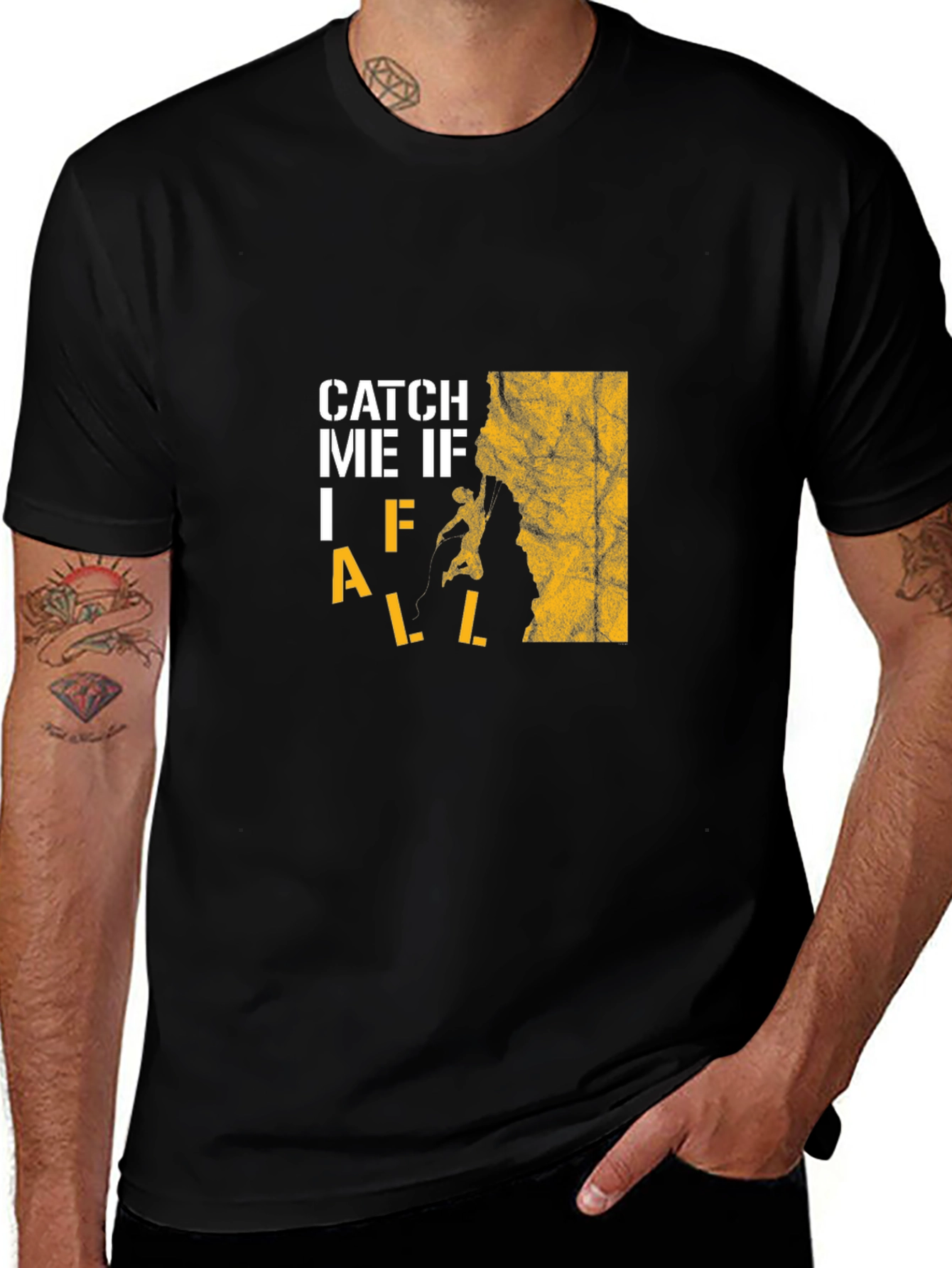 Variant 28 of Climbing T-Shirt - Catch Me If I Fall - Black Cotton
