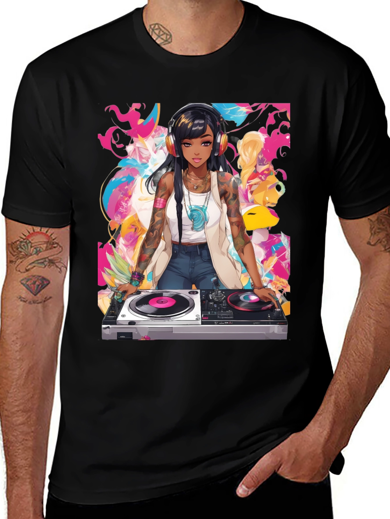 Variant 16 of DJ Anime Graphic Tee - Cool Black T-Shirt