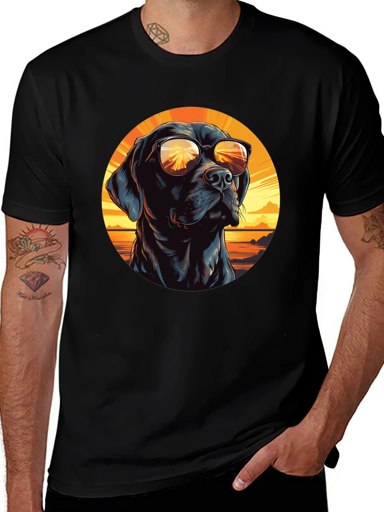 Variant 15 of Cool Dog with Sunglasses Black T-Shirt