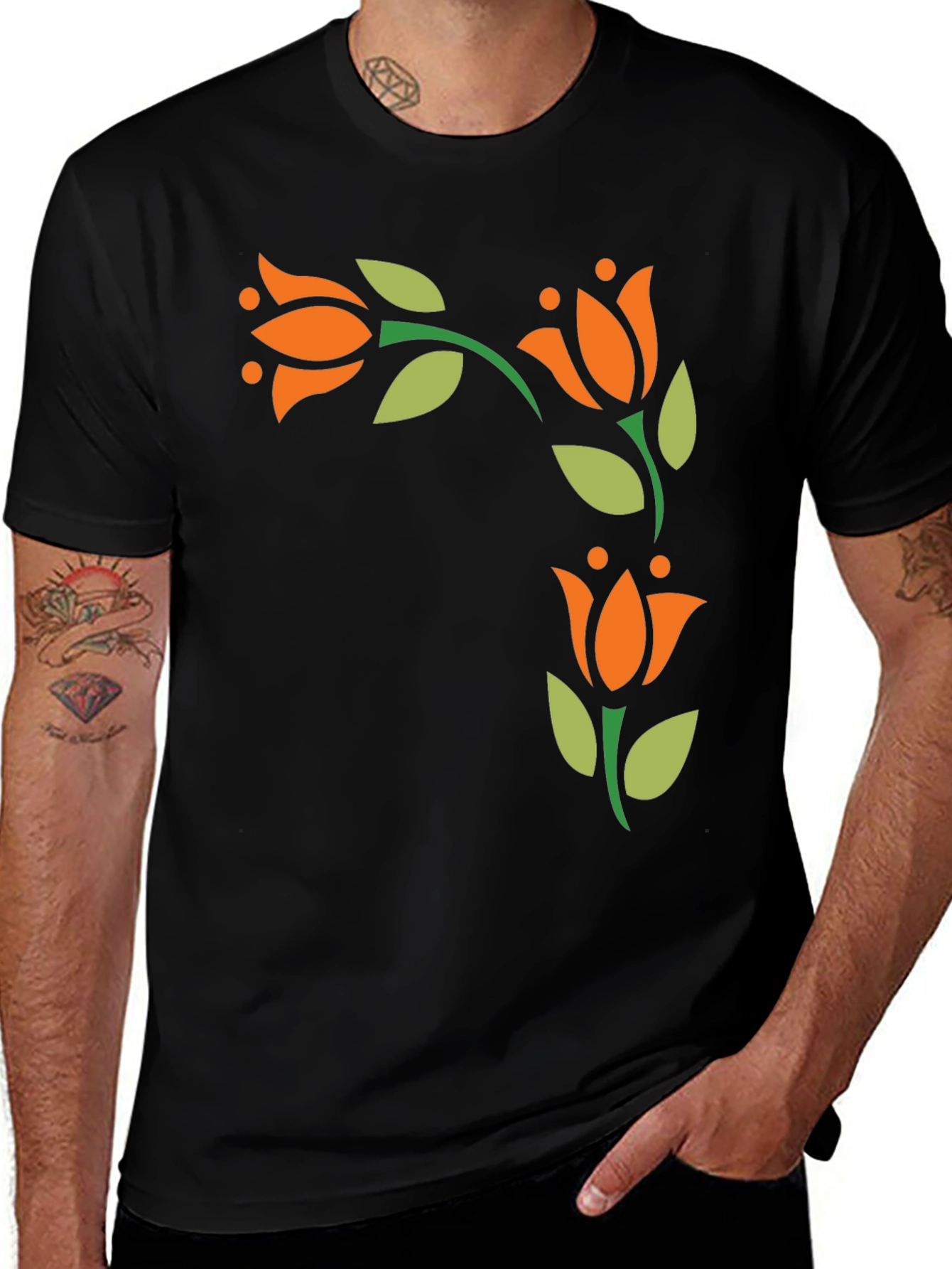 Variant 6 of Floral Print Black T-Shirt