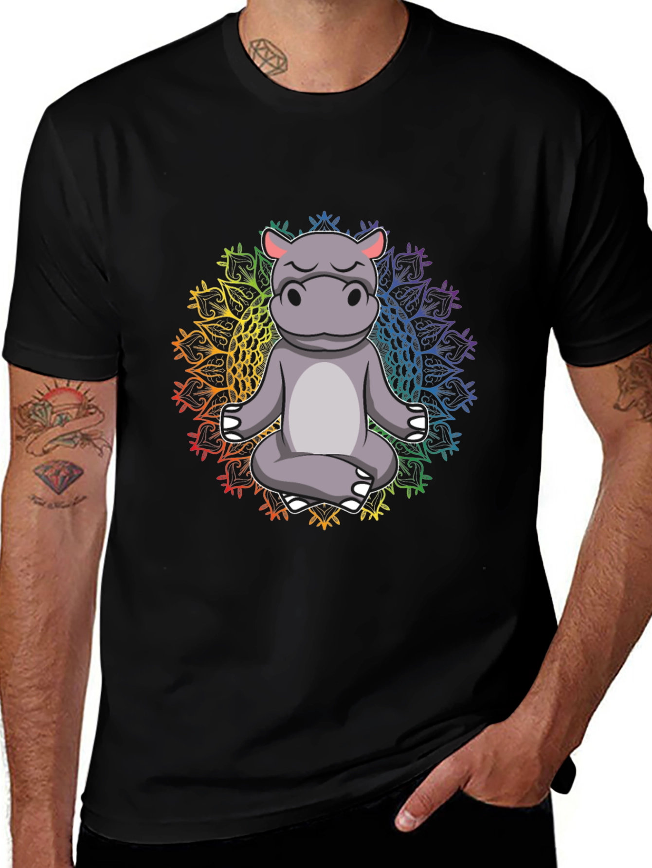 Variant 25 of Meditating Hippo Mandala Graphic Tee - Yoga Shirt