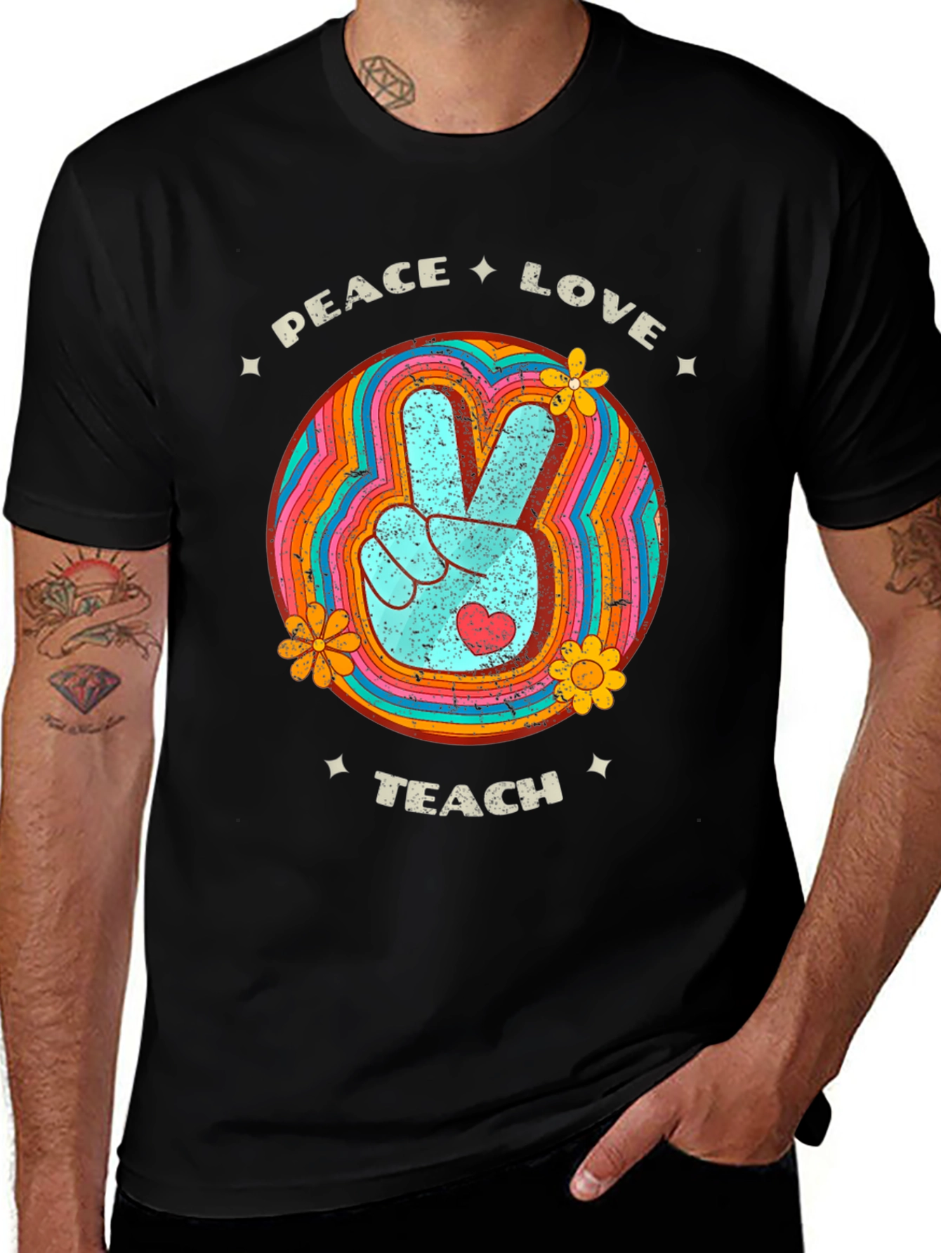 Variant 14 of Peace Love Teach Retro T-Shirt