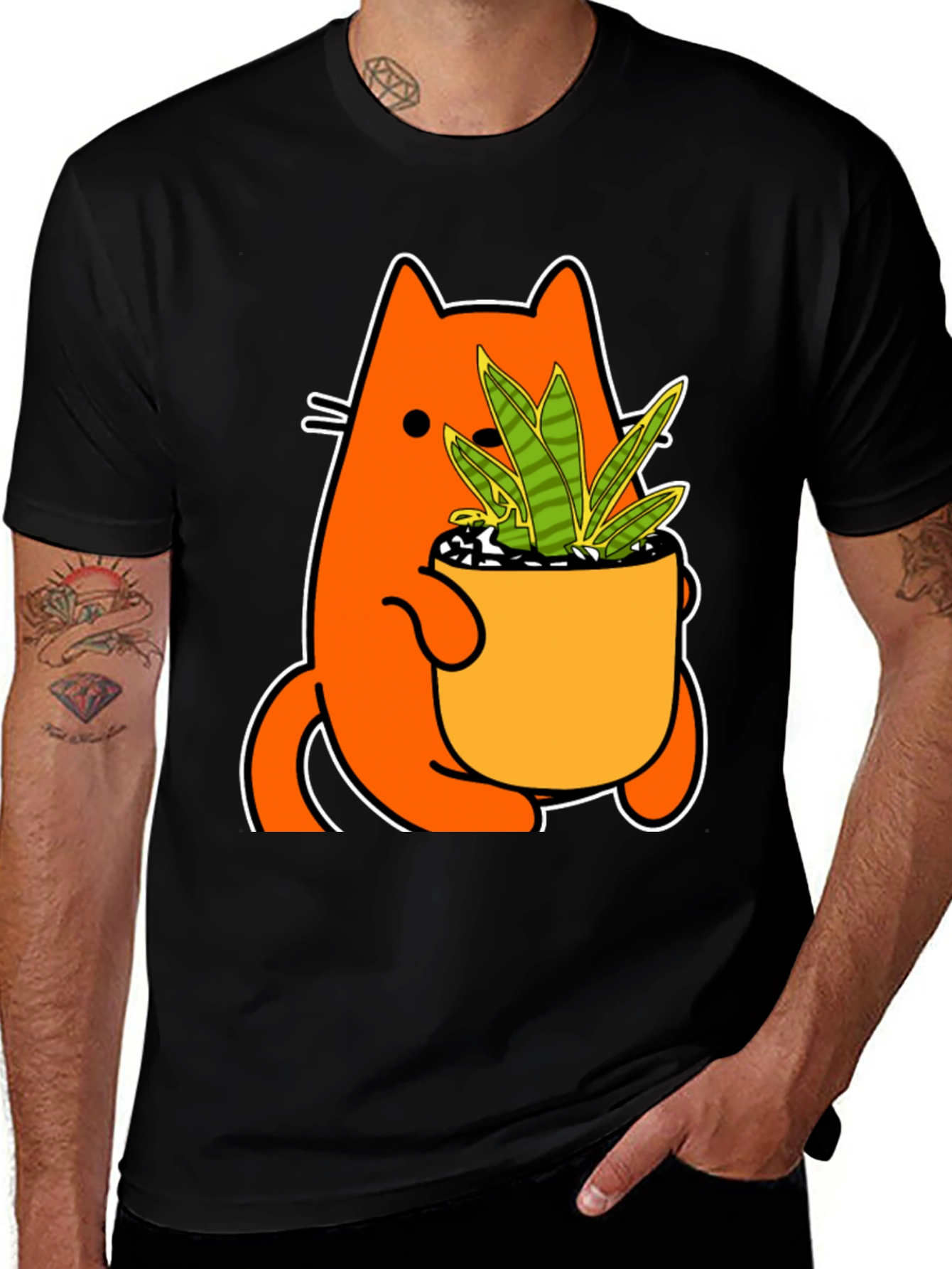 Variant 11 of Cat Holding Potted Plant Graphic Tee
