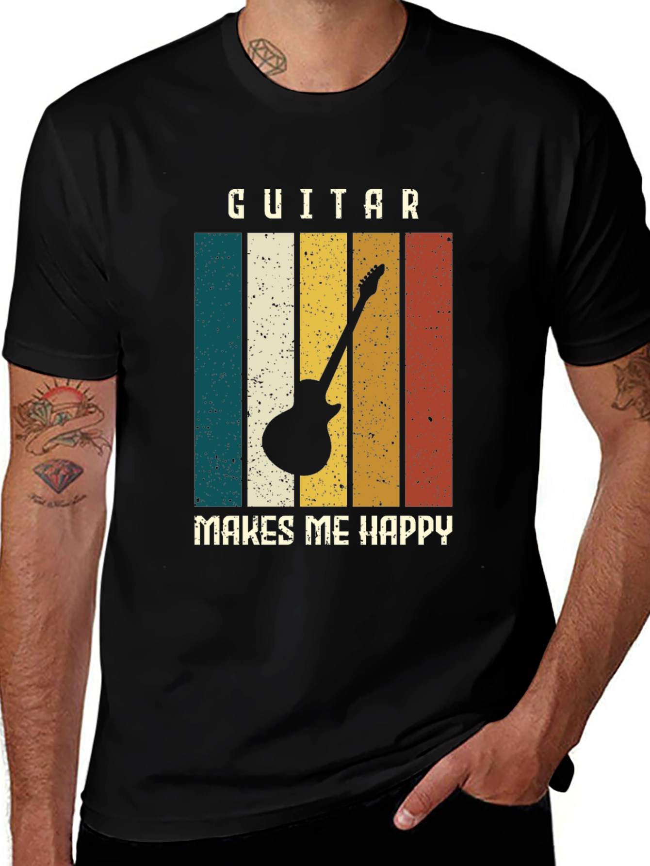 Black Guitar Makes Me Happy Graphic T-Shirt main image