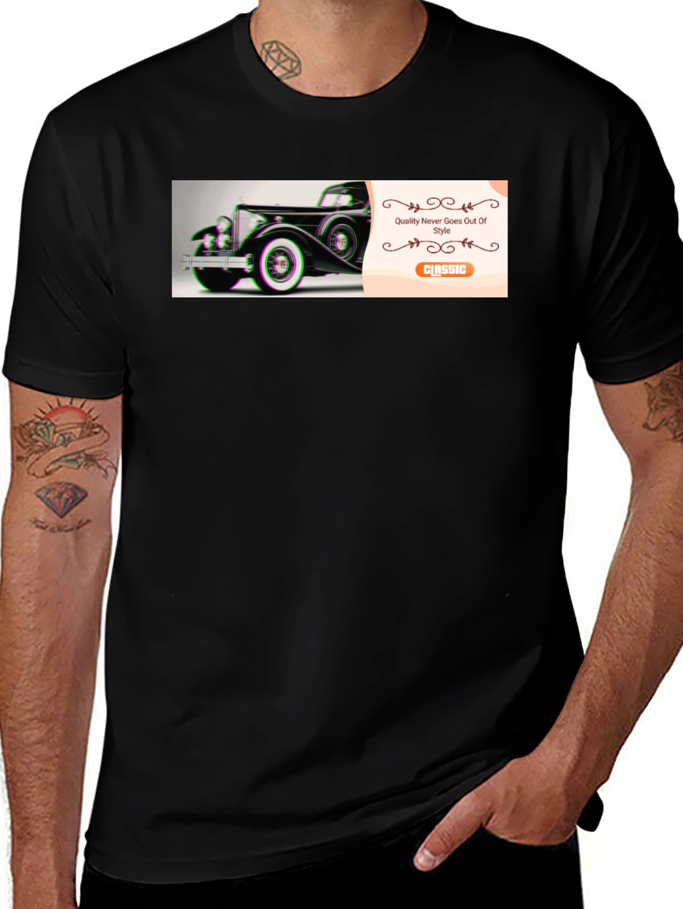 Variant 15 of Classic Car Graphic Black T-Shirt