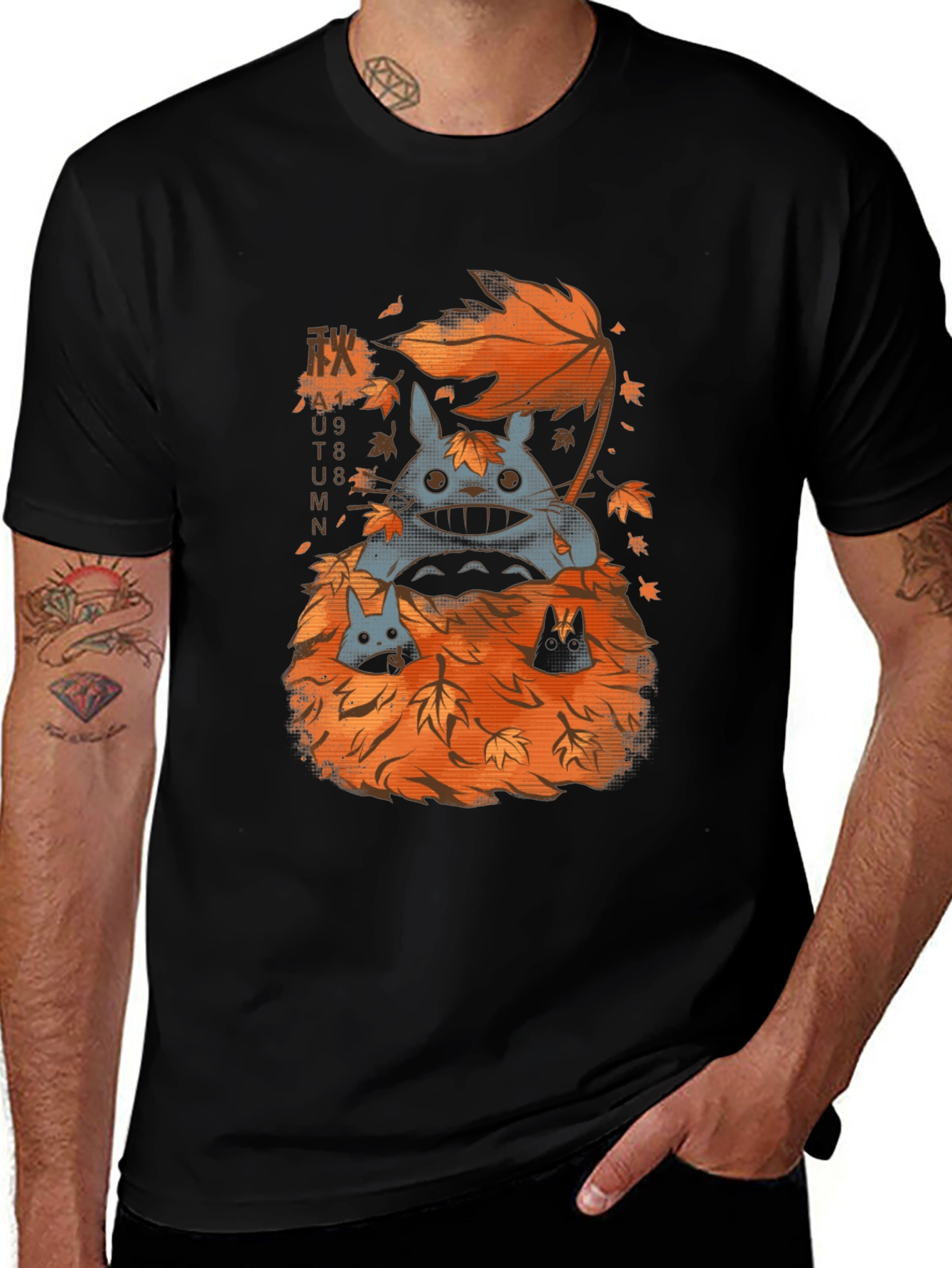Autumn Totoro T-Shirt - Whimsical Fall Design