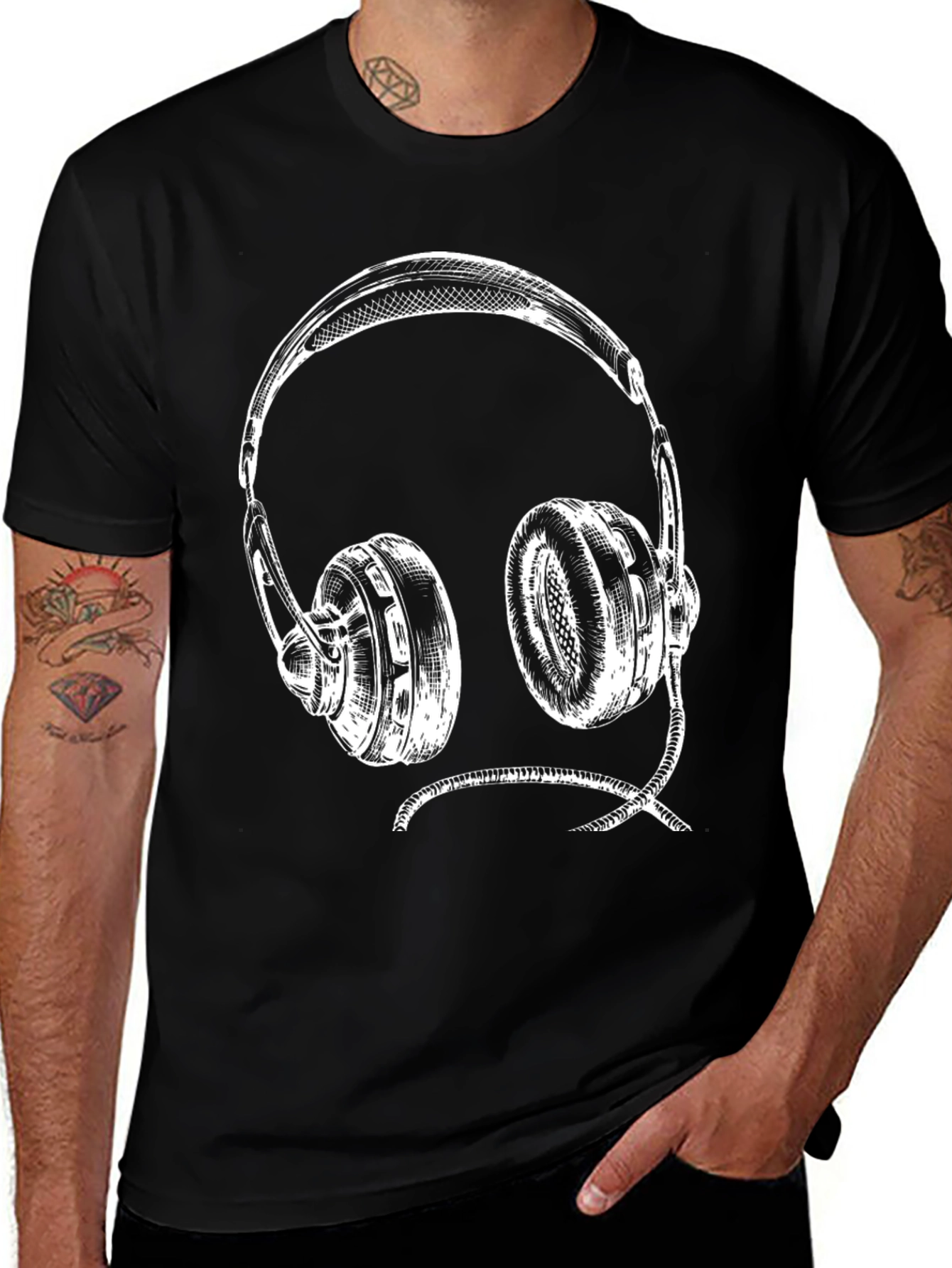 Variant 15 of Headphone Graphic Tee - Black