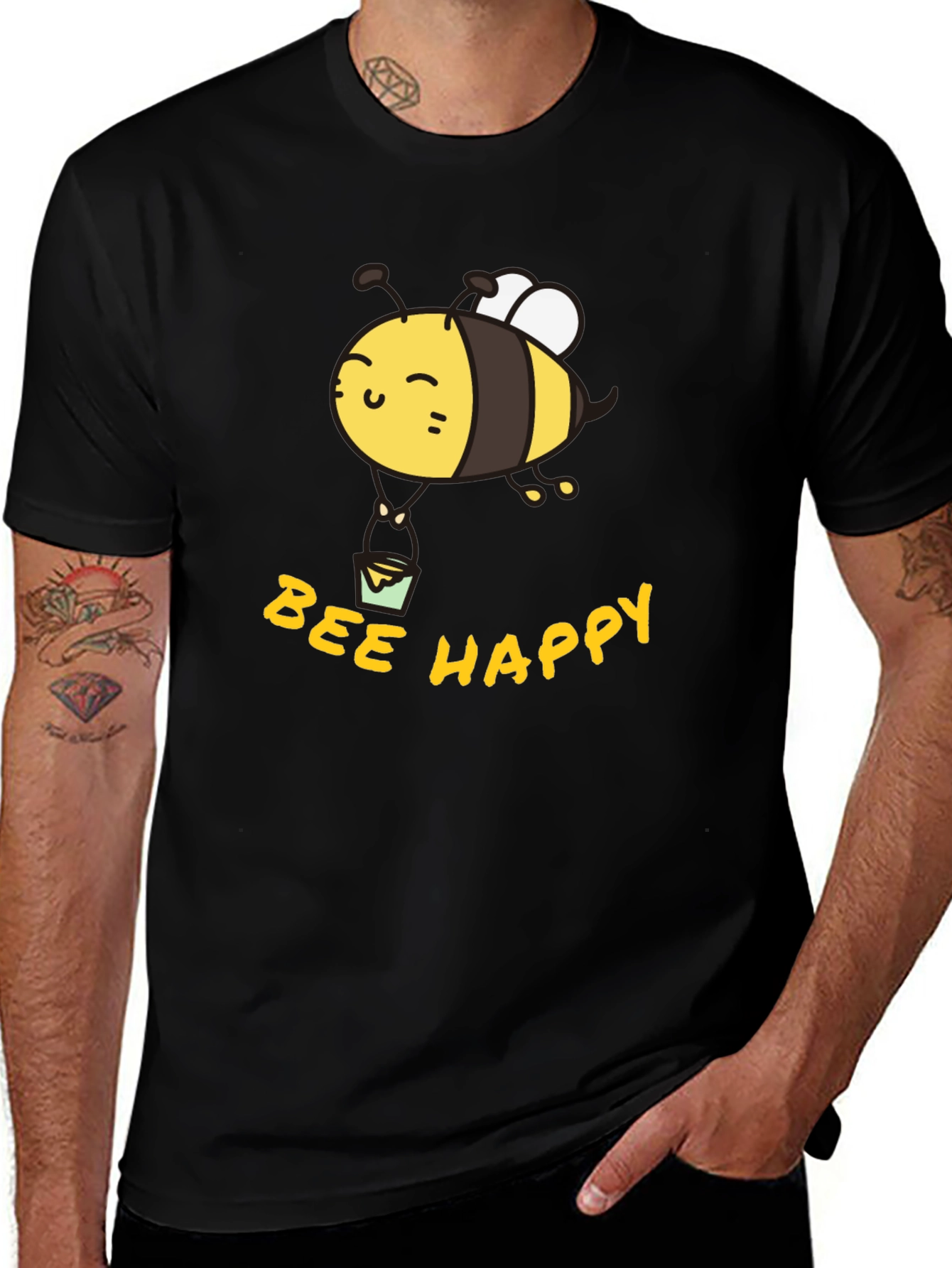Variant 13 of Bee Happy Graphic T-Shirt - Cute & Comfortable Black Tee