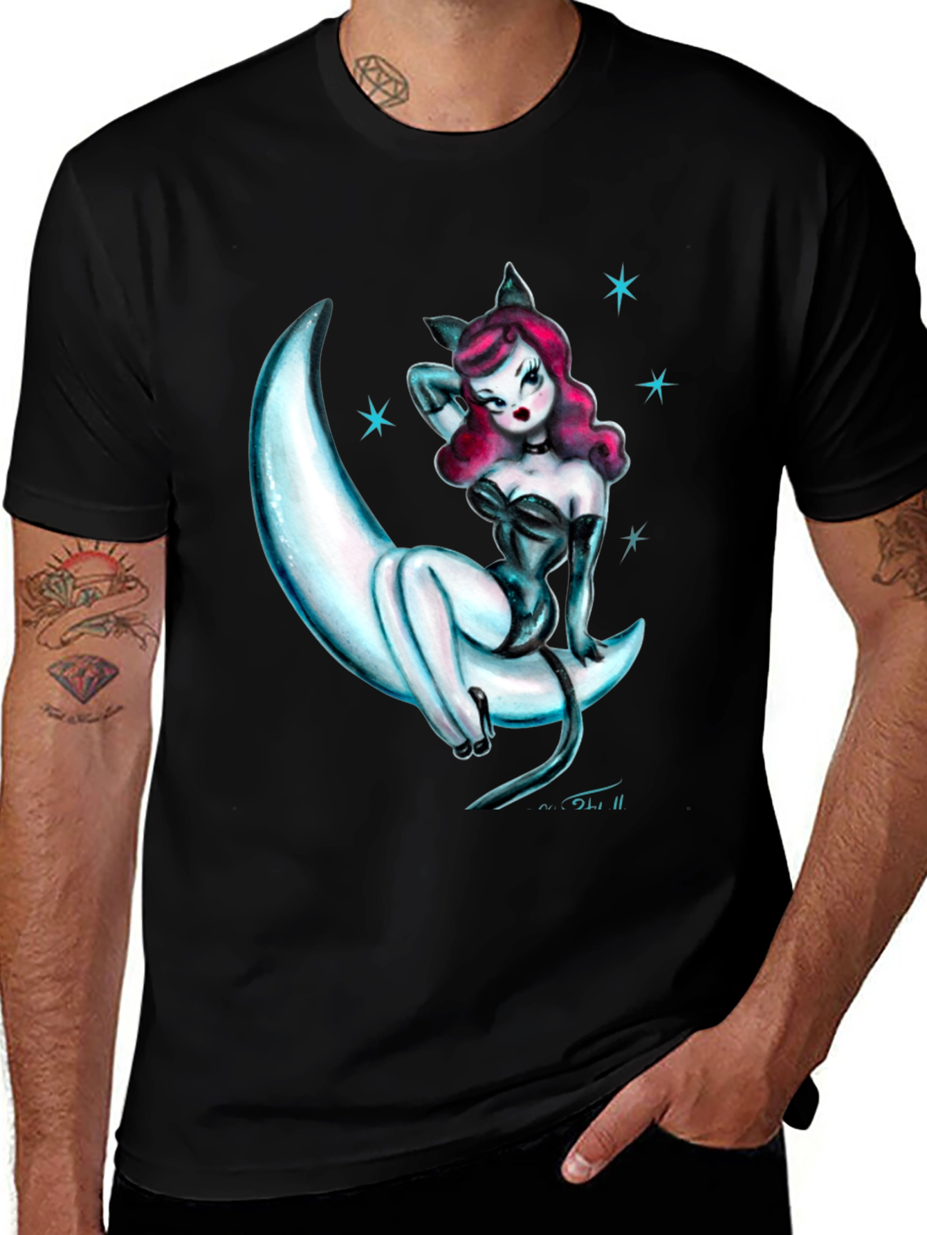 Variant 26 of Moon Cat Pin-Up Graphic T-Shirt