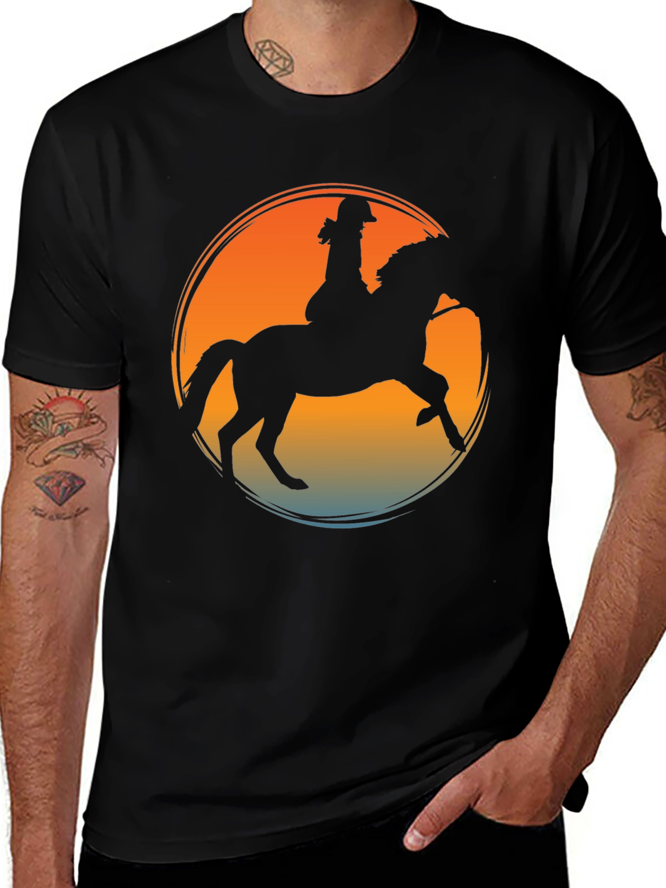 Variant 24 of Equestrian Sunset T-Shirt - Horse Riding Silhouette Tee