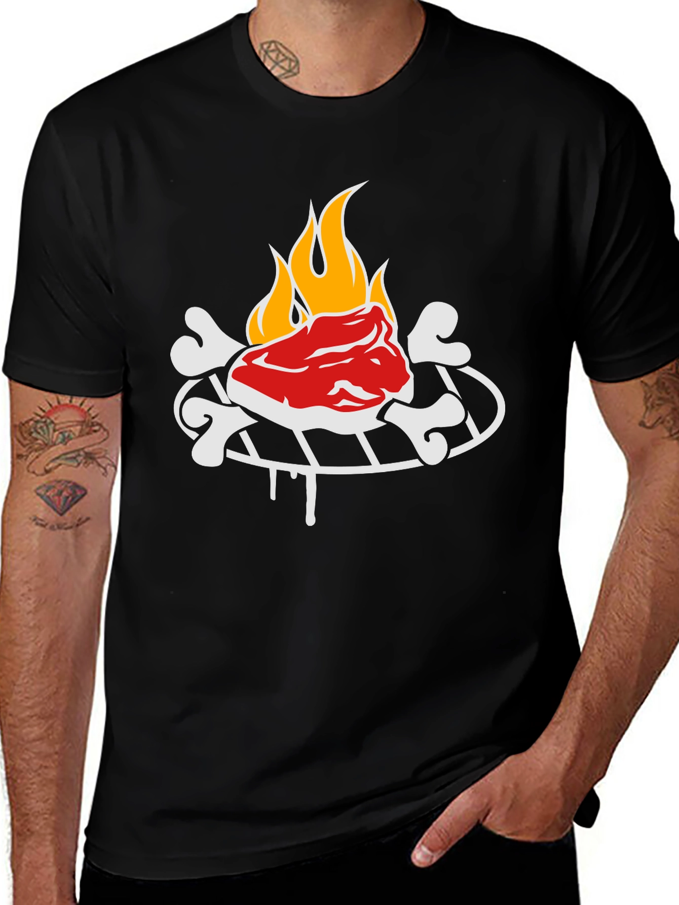 Variant 17 of Funny Grilling Graphic Tee - Steak & Bones Design
