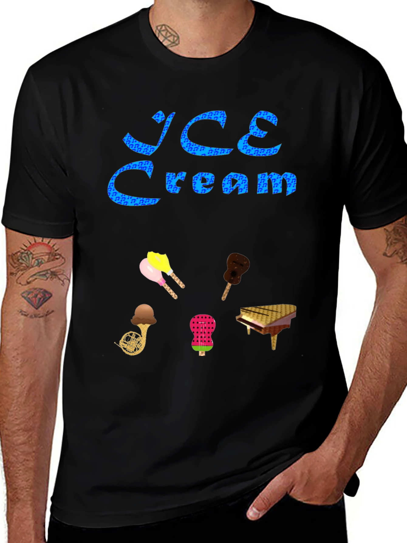 Variant 16 of Ice Cream & Musical Instruments Black Tee