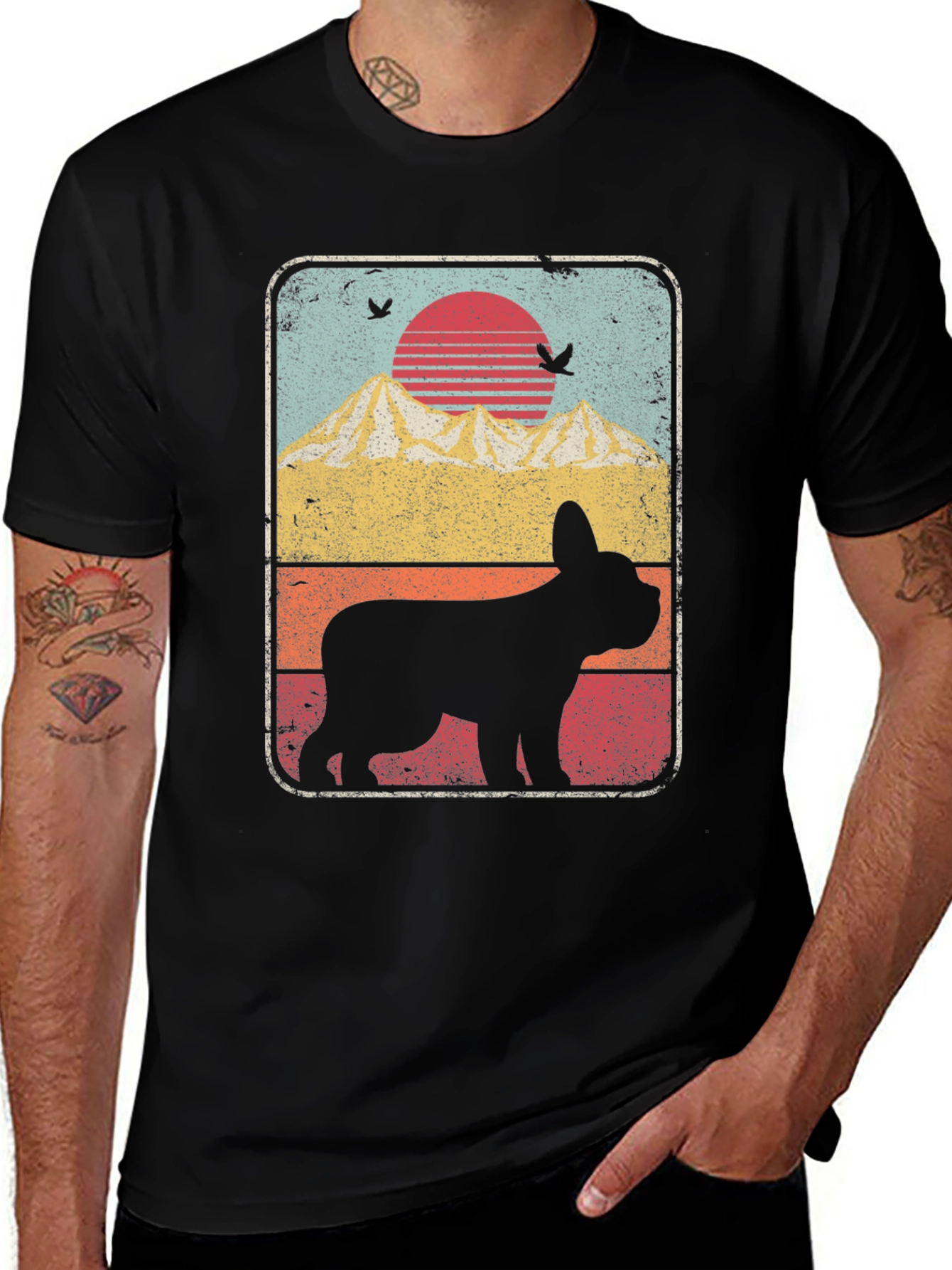 Variant 25 of Retro Dog Silhouette T-Shirt - Mountain Sunset Design