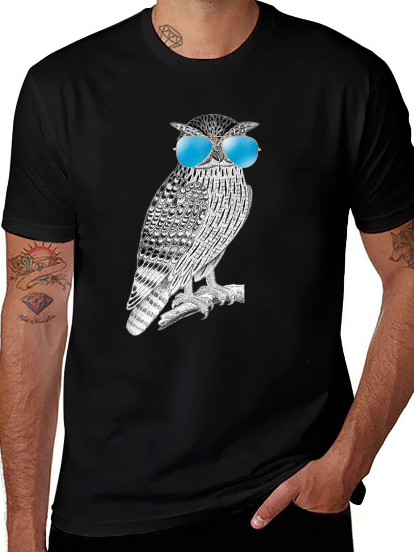 Black Cool Owl Graphic T-Shirt - Black main image