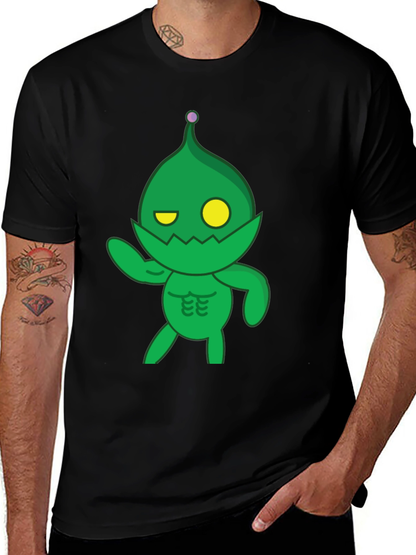 Variant 25 of Green Cartoon Monster Black T-Shirt