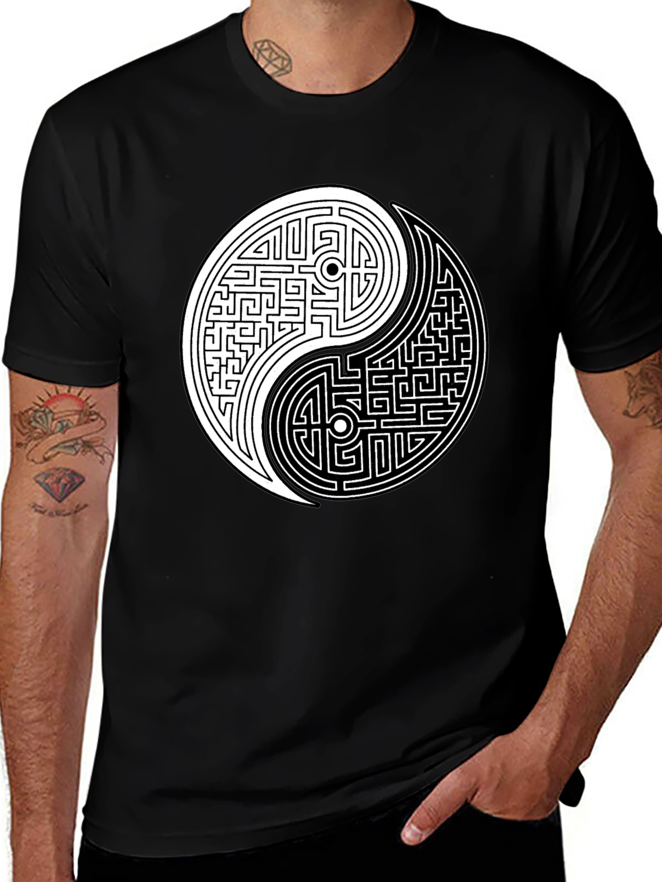 Variant 28 of Yin Yang Maze Graphic T-Shirt - Balance & Style