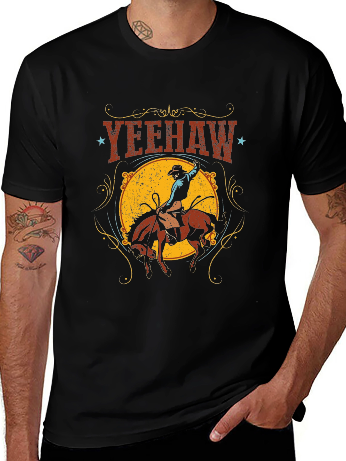 Variant 17 of Yeehaw Cowboy Graphic T-Shirt - Black