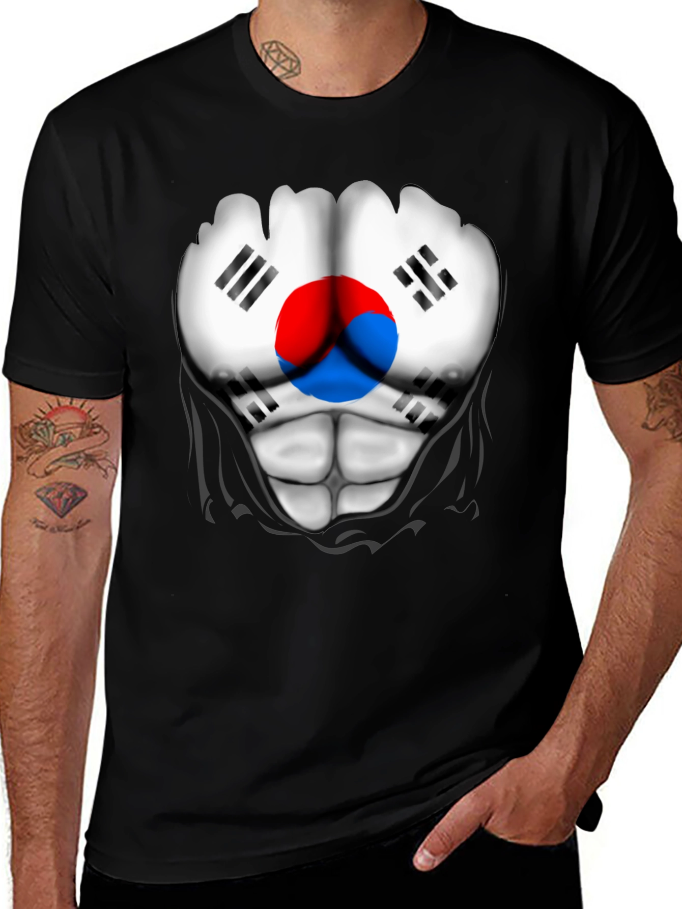 Variant 18 of South Korea Flag Ripped Muscle T-Shirt