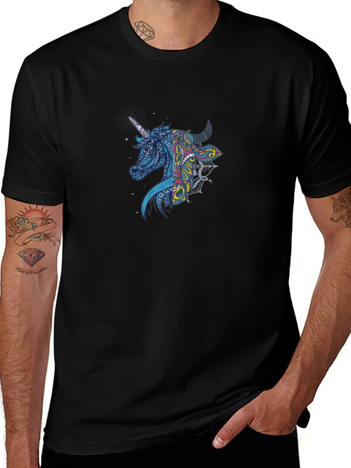 Variant 30 of Unicorn Cow Mandala Black T-Shirt