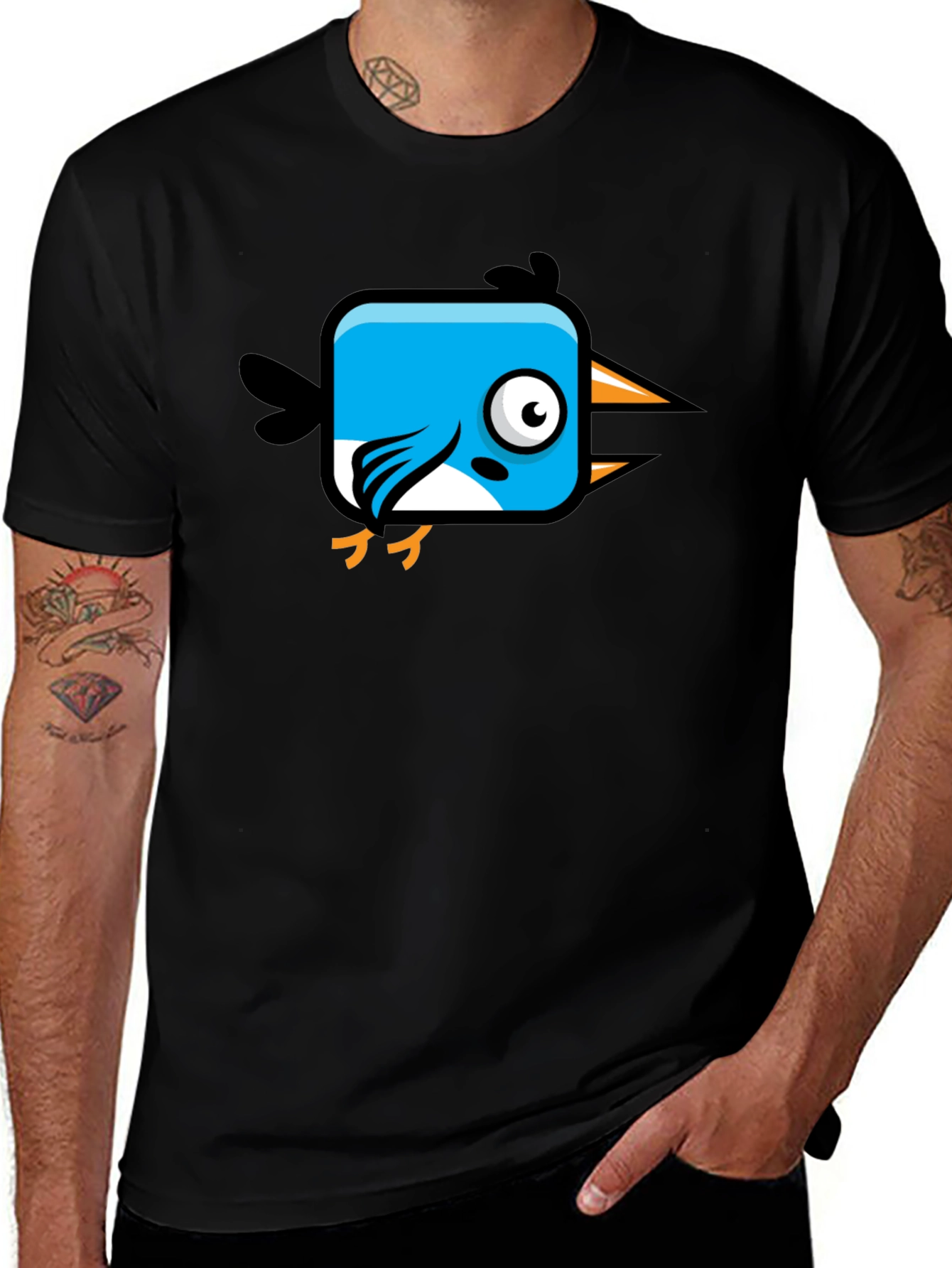 Variant 10 of Black T-Shirt with Cartoon Bird Graphic