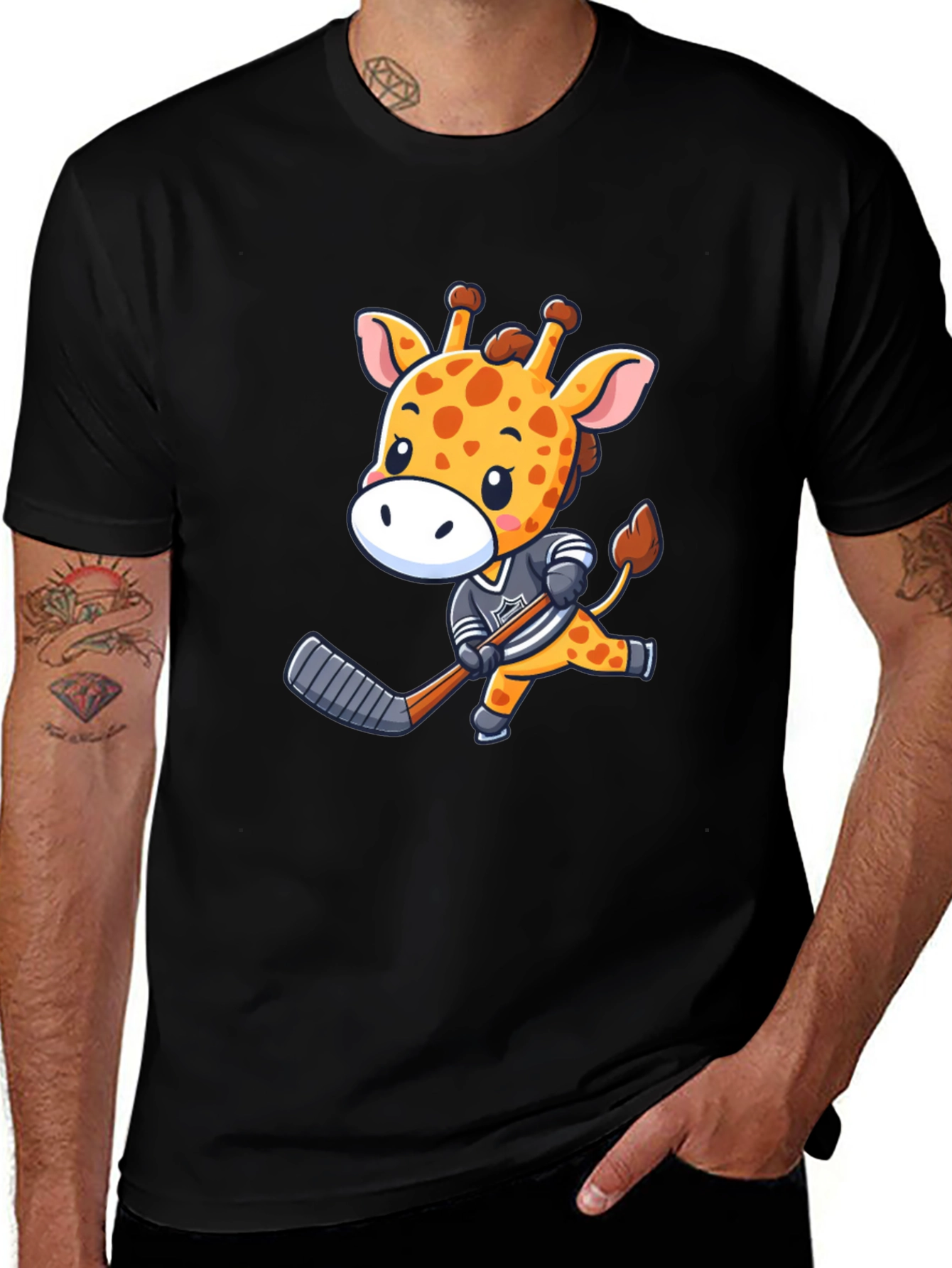 Variant 11 of Giraffe Hockey Player Black T-Shirt