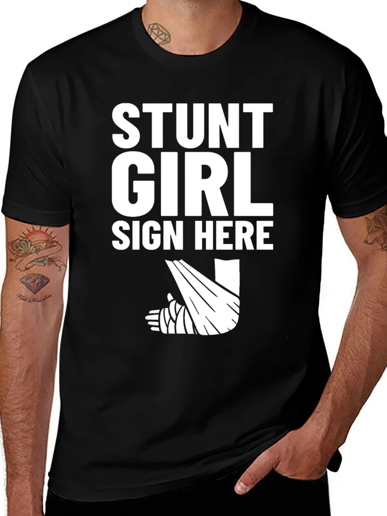 Variant 8 of Stunt Girl Sign Here T-Shirt - Funny Broken Leg Tee