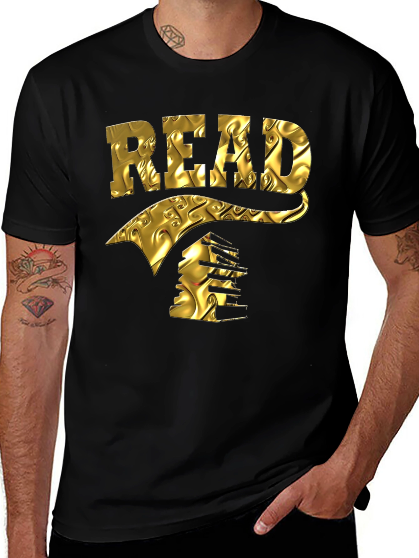 Variant 28 of Read T-Shirt - Artistic Gold Design
